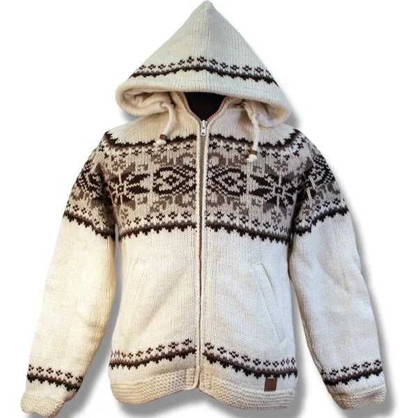 100% Wool Jacket Snowflake with Zip Off Hood with fleece lining for men and women.   Handmade in Nepal.