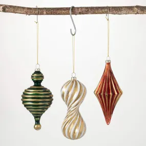 6.5"H, 6.75"H and 6.25"H Sullivans Classic Finial Ornament - Set of 3, Multicolored Christmas Ornaments