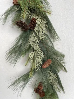 72" Mix Evergreen and Pine Cone Garland