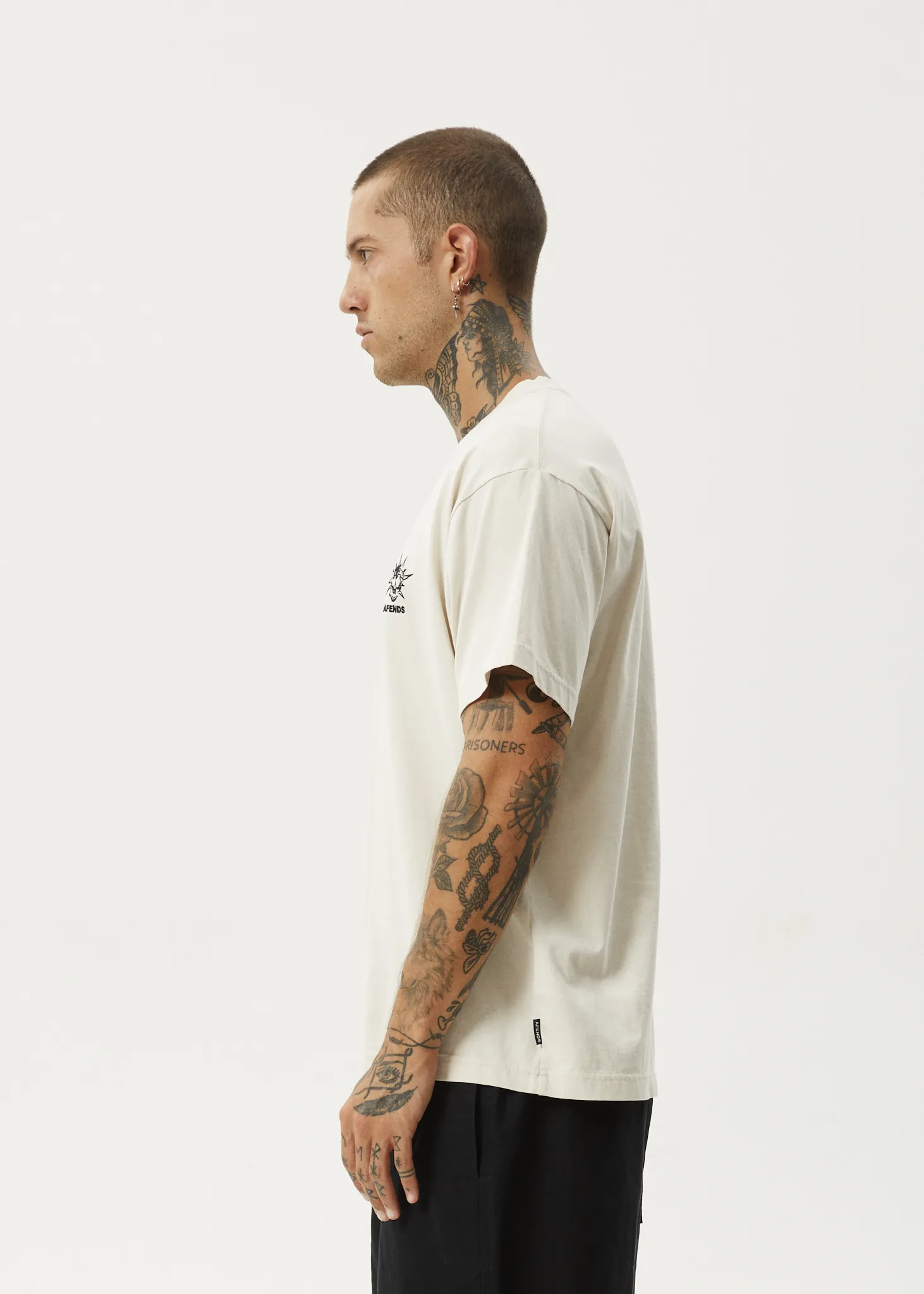 AFENDS Mens Graveyard - Boxy Fit Tee - Moonbeam