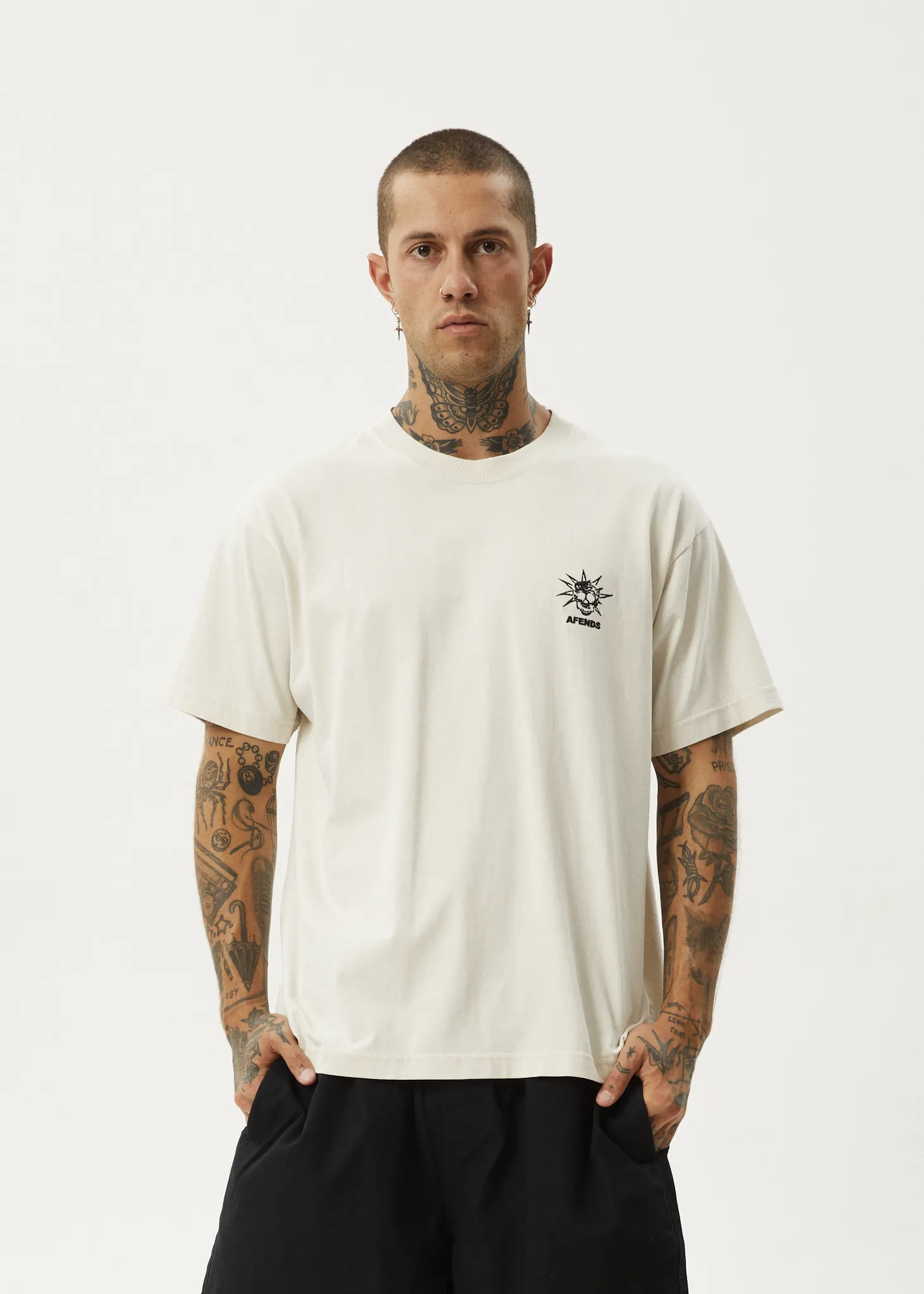 AFENDS Mens Graveyard - Boxy Fit Tee - Moonbeam