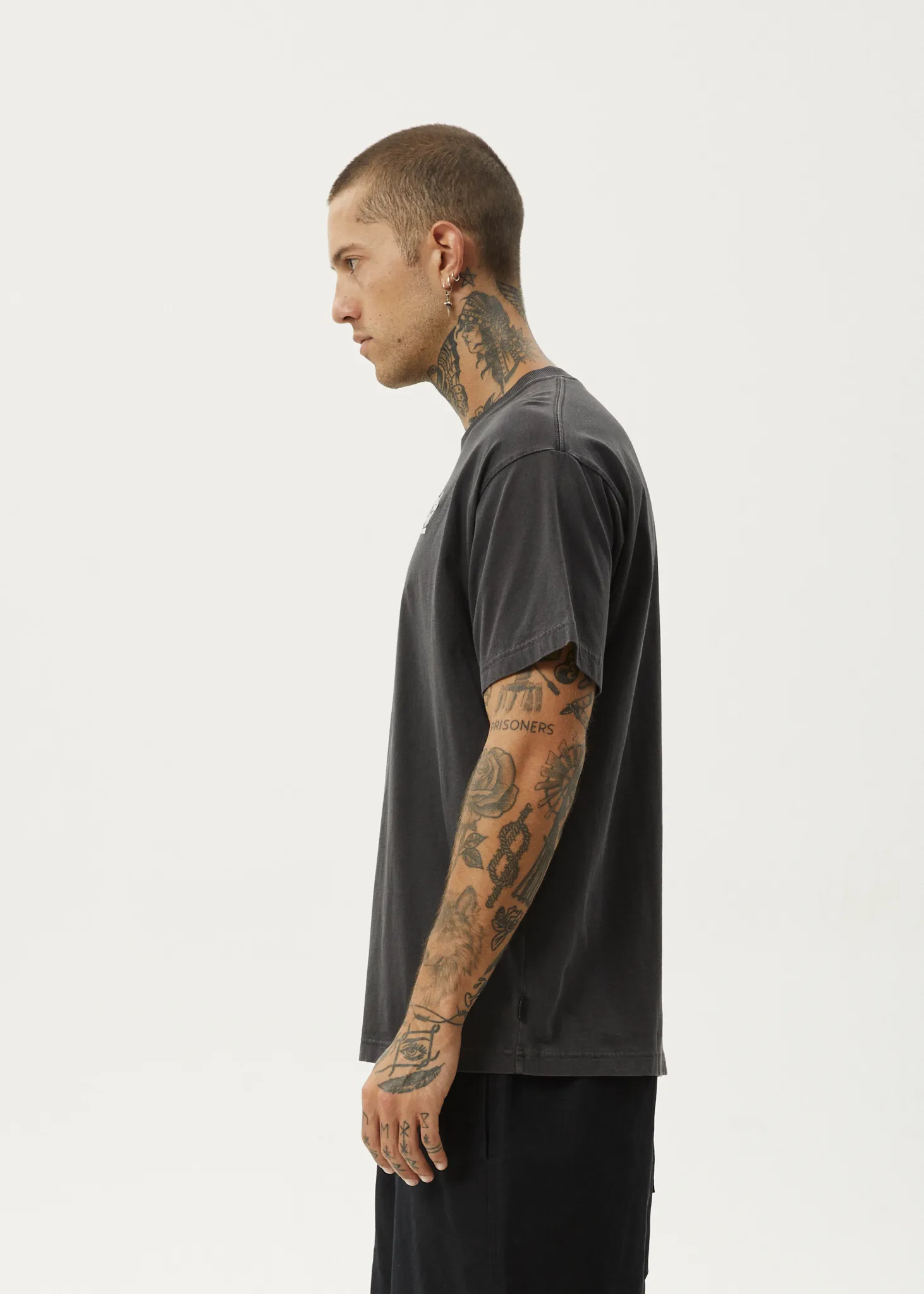 AFENDS Mens Graveyard - Boxy Fit Tee - Stone Black