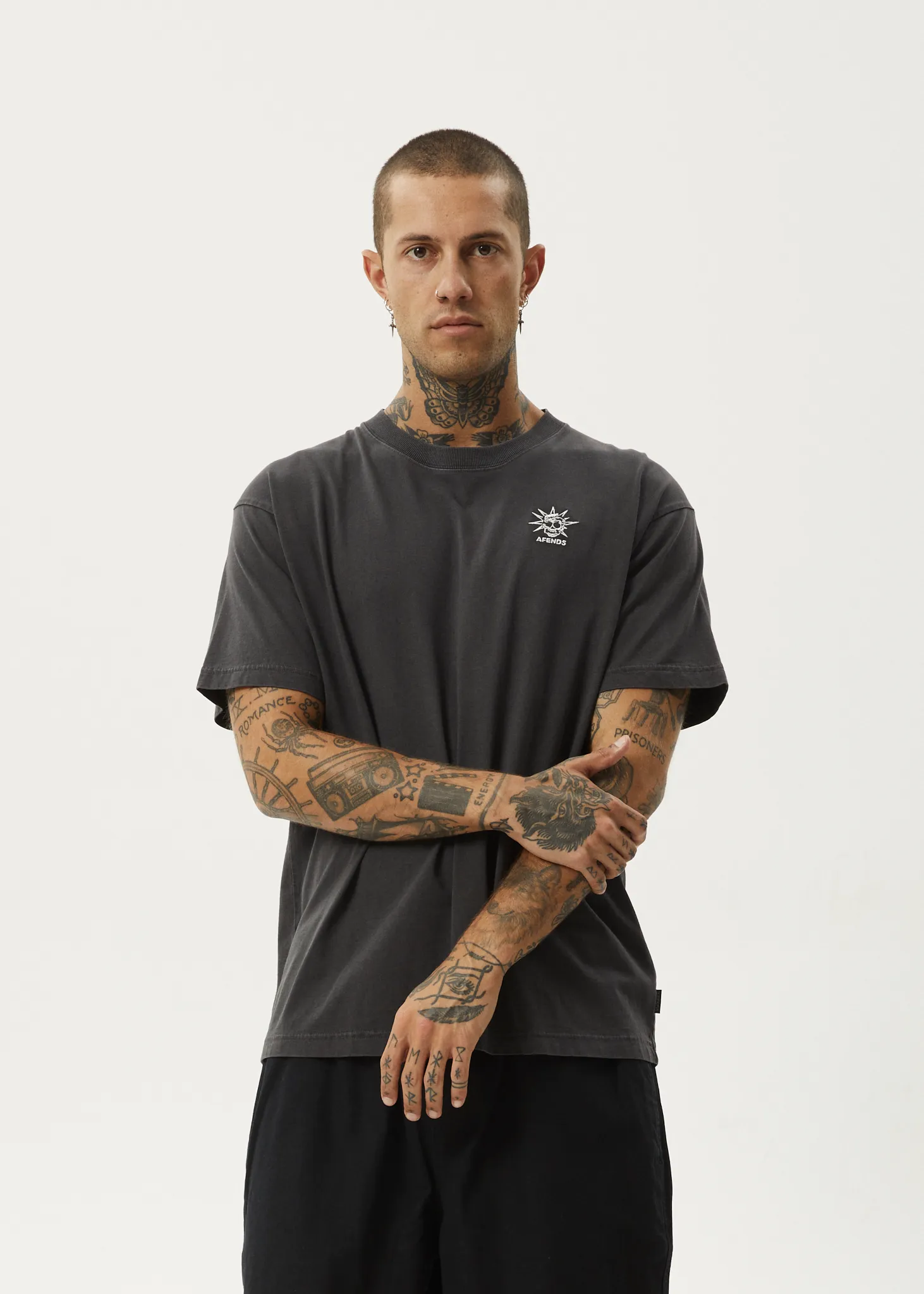 AFENDS Mens Graveyard - Boxy Fit Tee - Stone Black