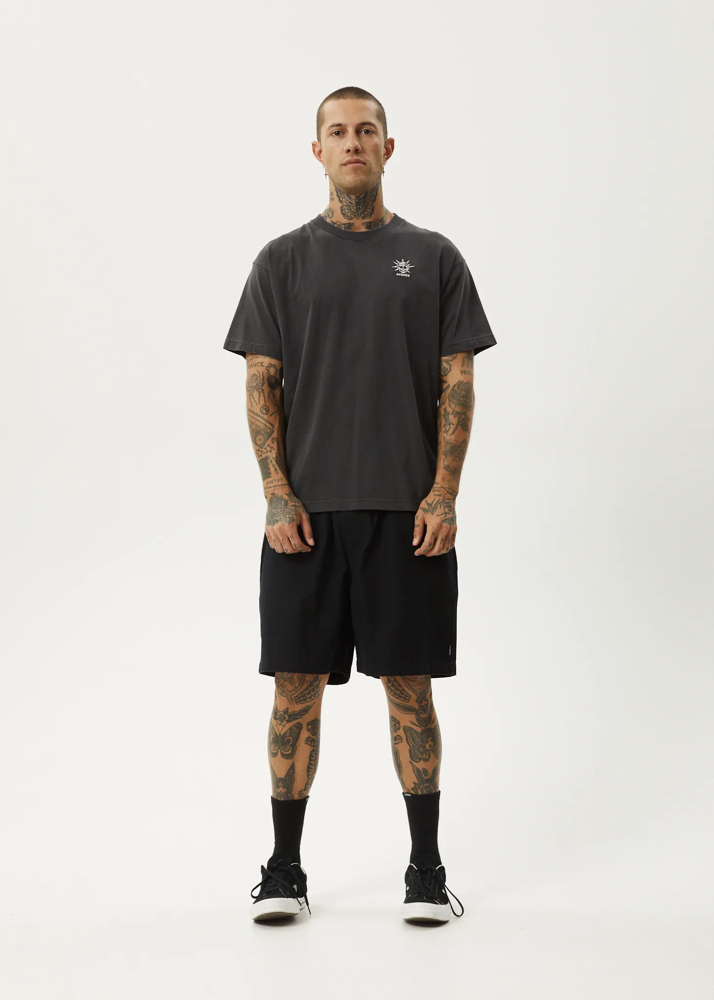 AFENDS Mens Graveyard - Boxy Fit Tee - Stone Black