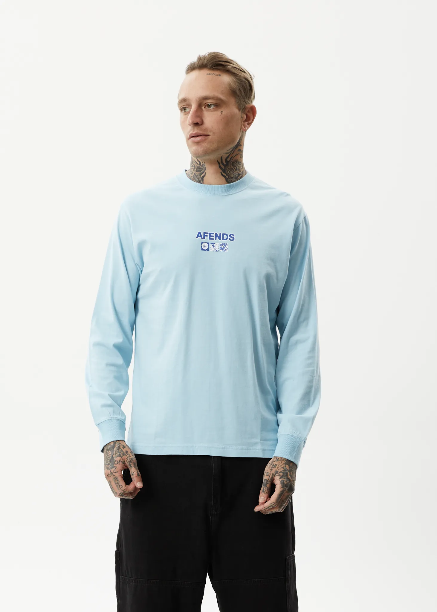 AFENDS Mens Spiral - Long Sleeve Graphic T-Shirt - Sky Blue