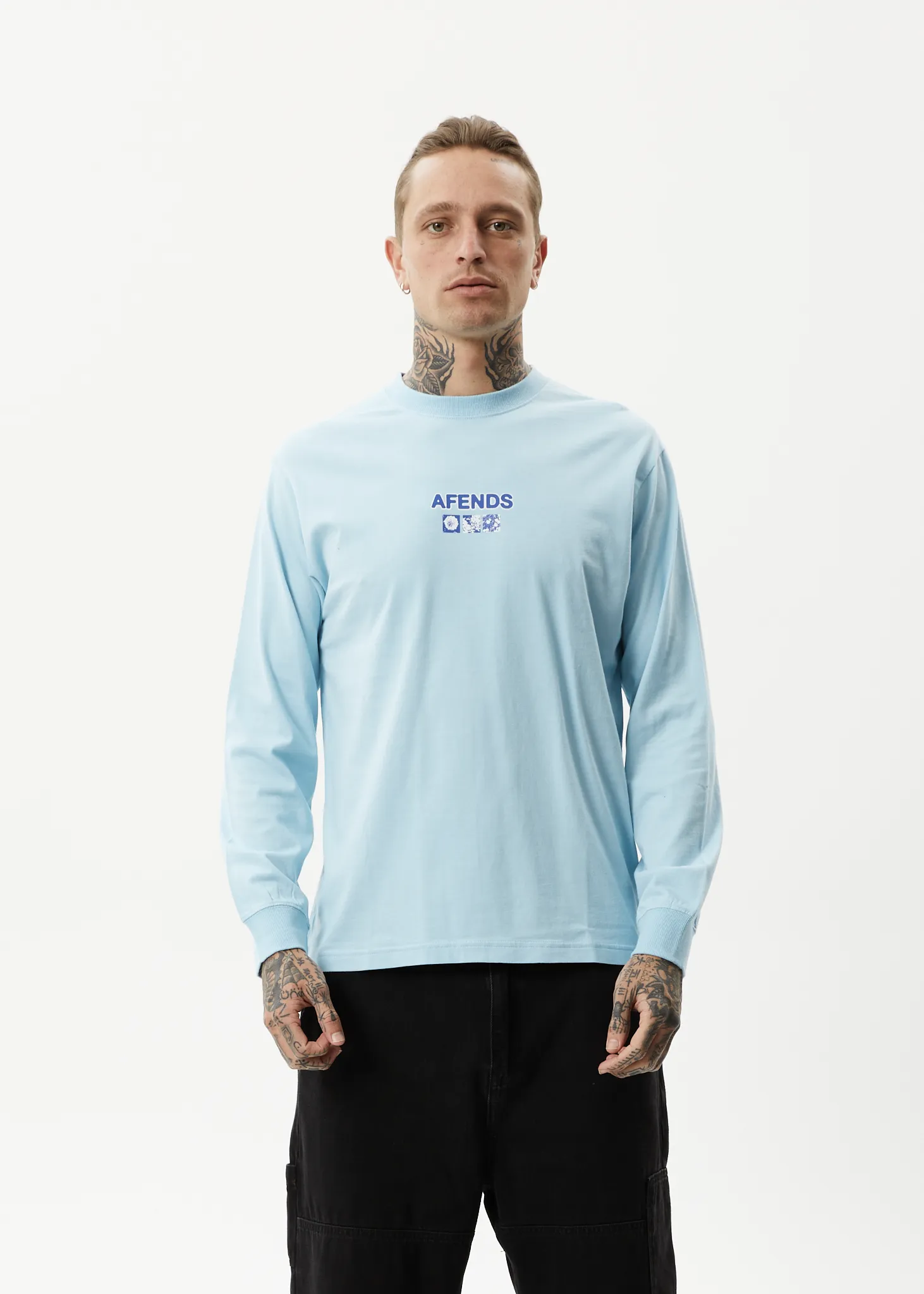 AFENDS Mens Spiral - Long Sleeve Graphic T-Shirt - Sky Blue