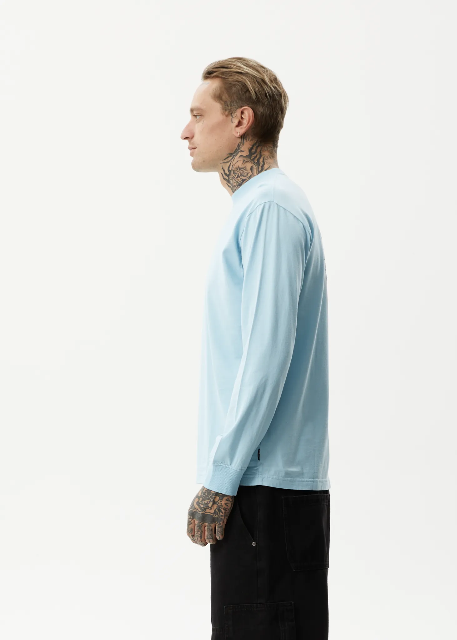 AFENDS Mens Spiral - Long Sleeve Graphic T-Shirt - Sky Blue