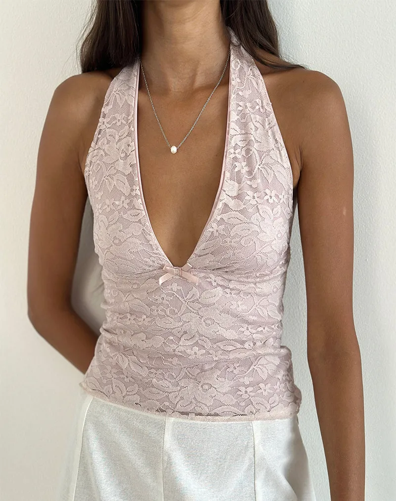 Aksa Halterneck Top in Lace Lotus Pink