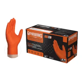 Ammex Gloveworks RDT Orange Nitrile PF Ind Gloves 8 Mil