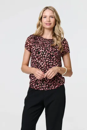 Animal Print Sparkle Trim Cap Sleeve Top