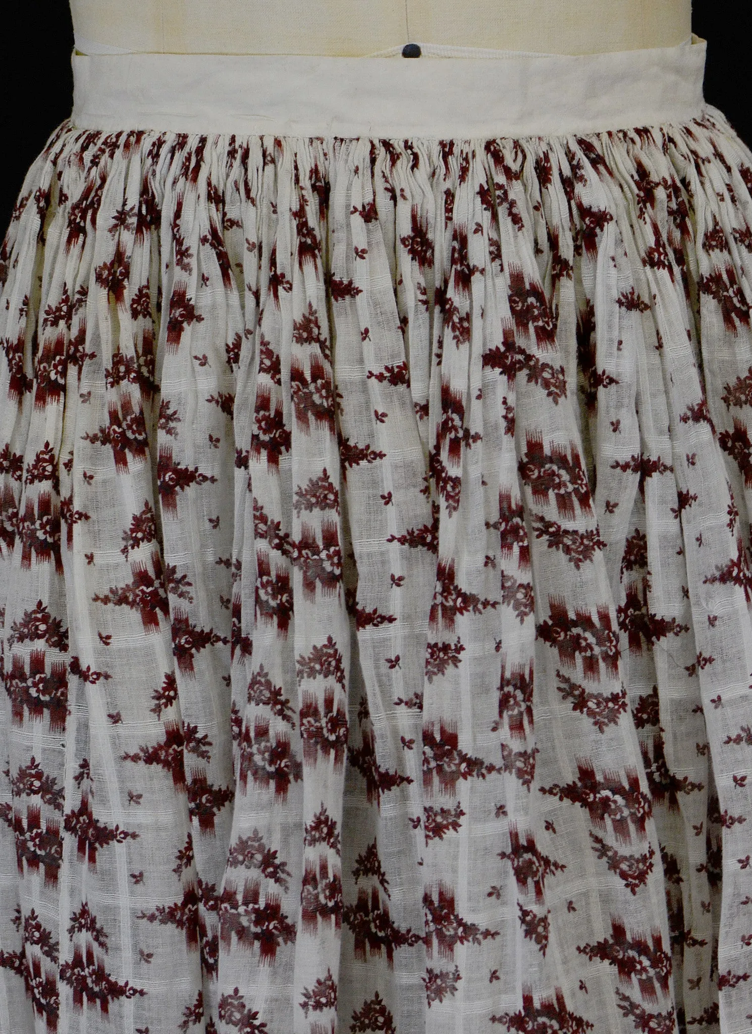 Antique Victorian Red and White Floral Cotton Maxi Skirt