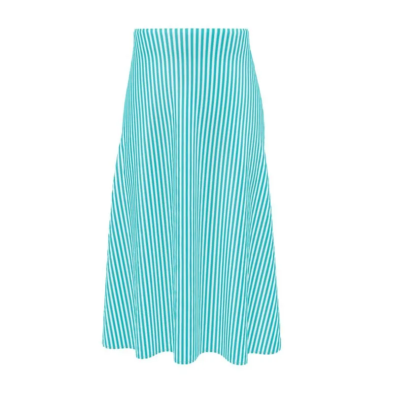 Aqua Striped Midi Skirt