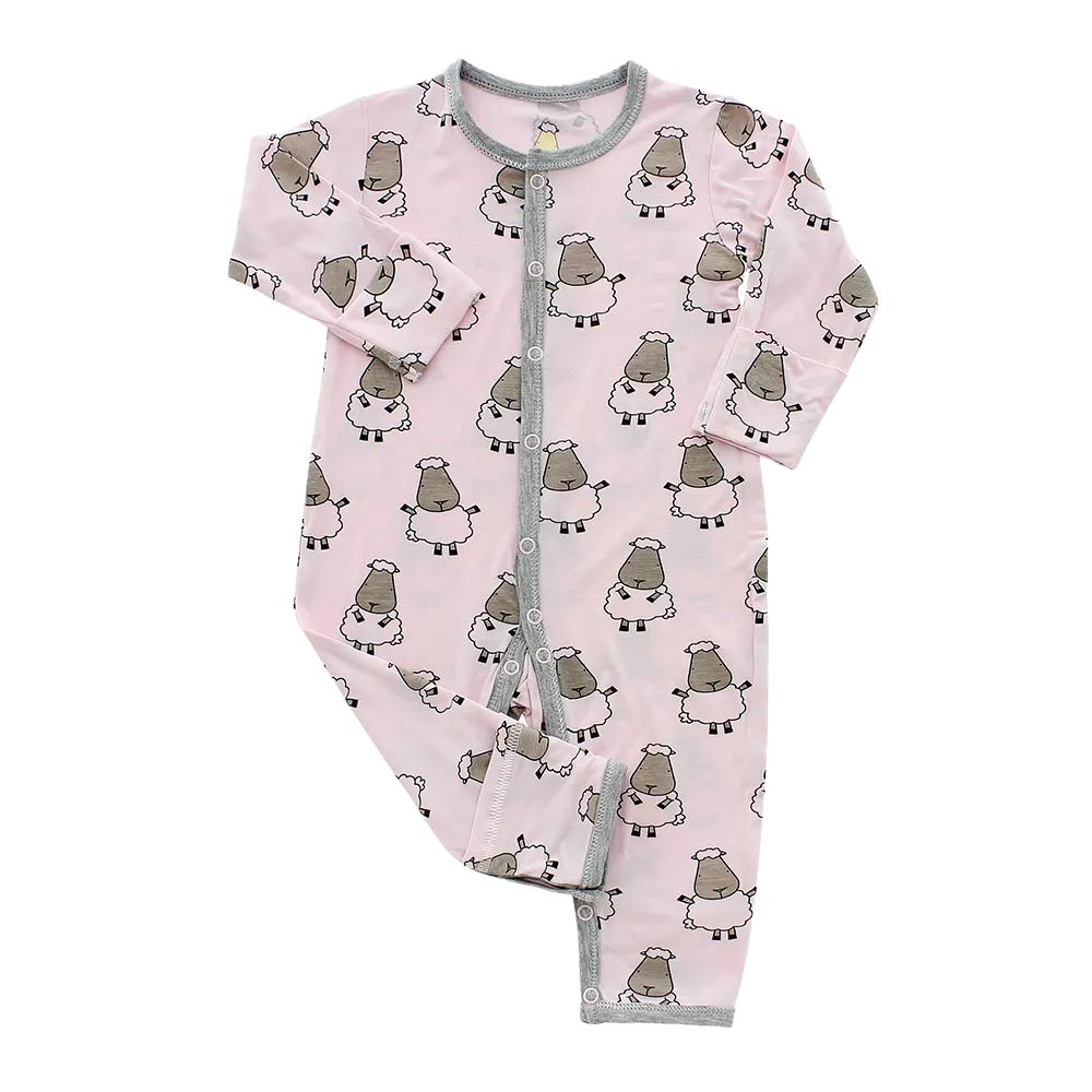 Baa Baa Sheepz Romper Snap Big Sheepz Pink With Grey Border - 6M