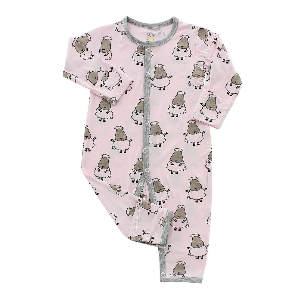 Baa Baa Sheepz Romper Snap Big Sheepz Pink With Grey Border - 6M