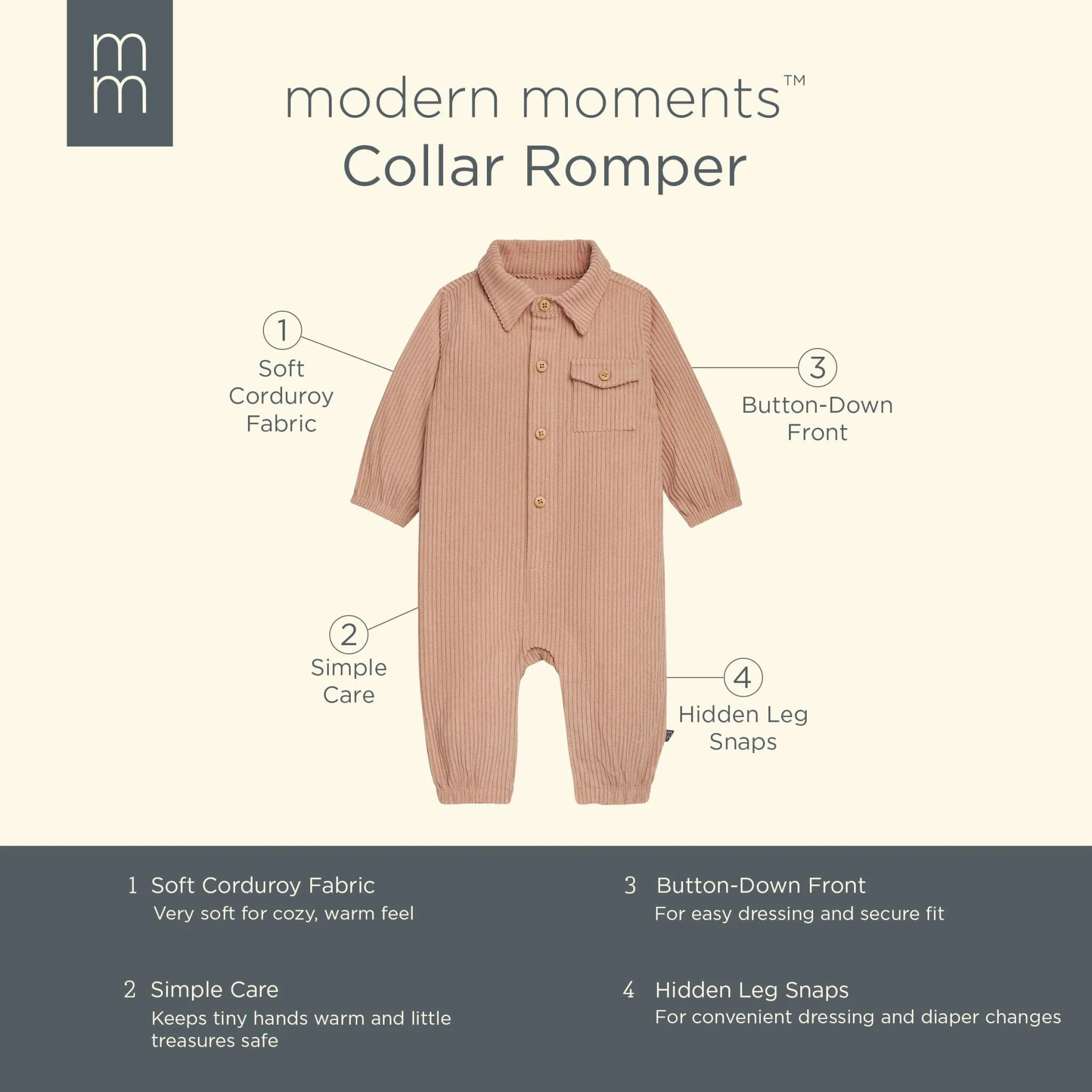 Baby Boys Light Brown Corduroy Romper