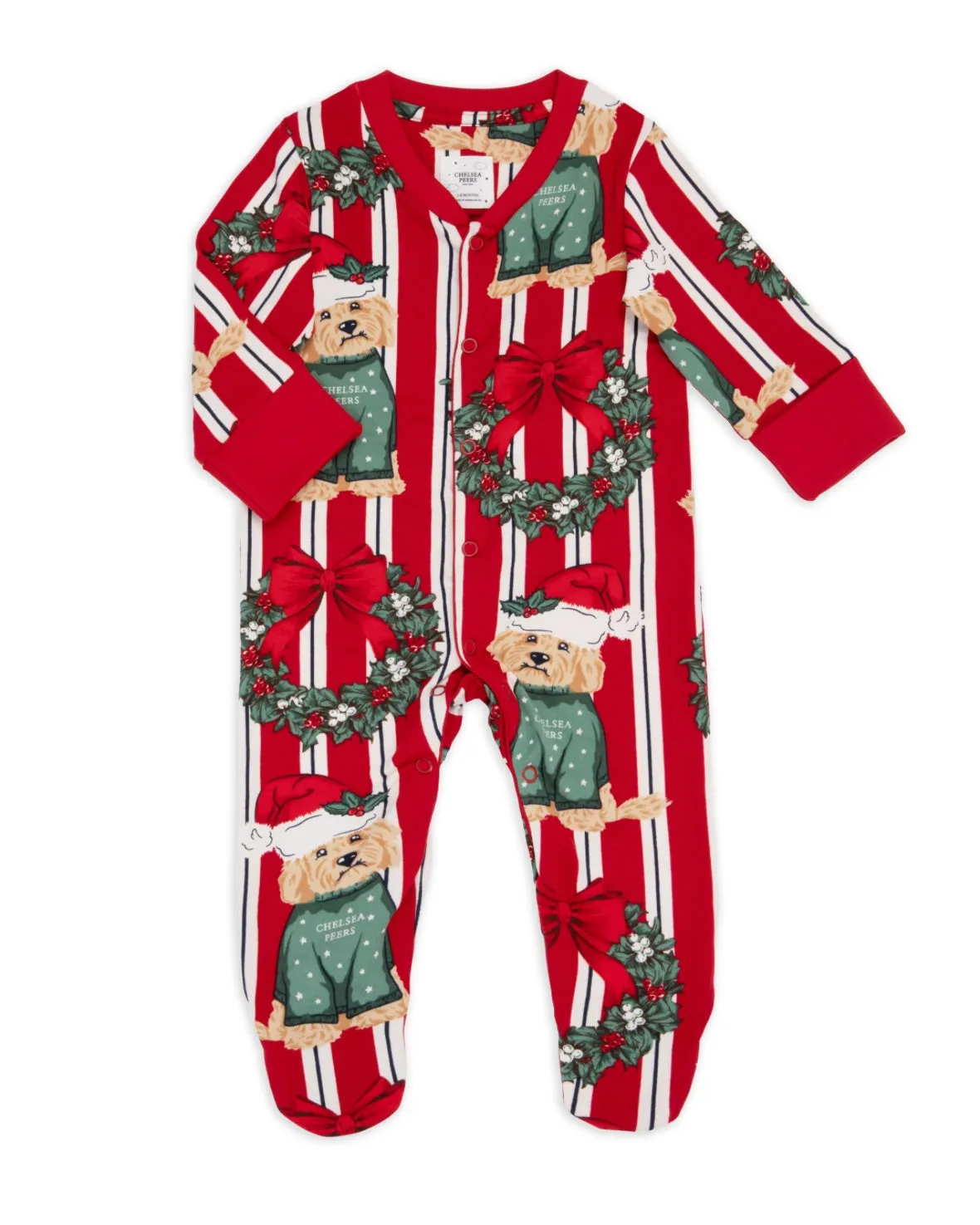 Baby Christmas Dog & Wreath Print Sleepsuit