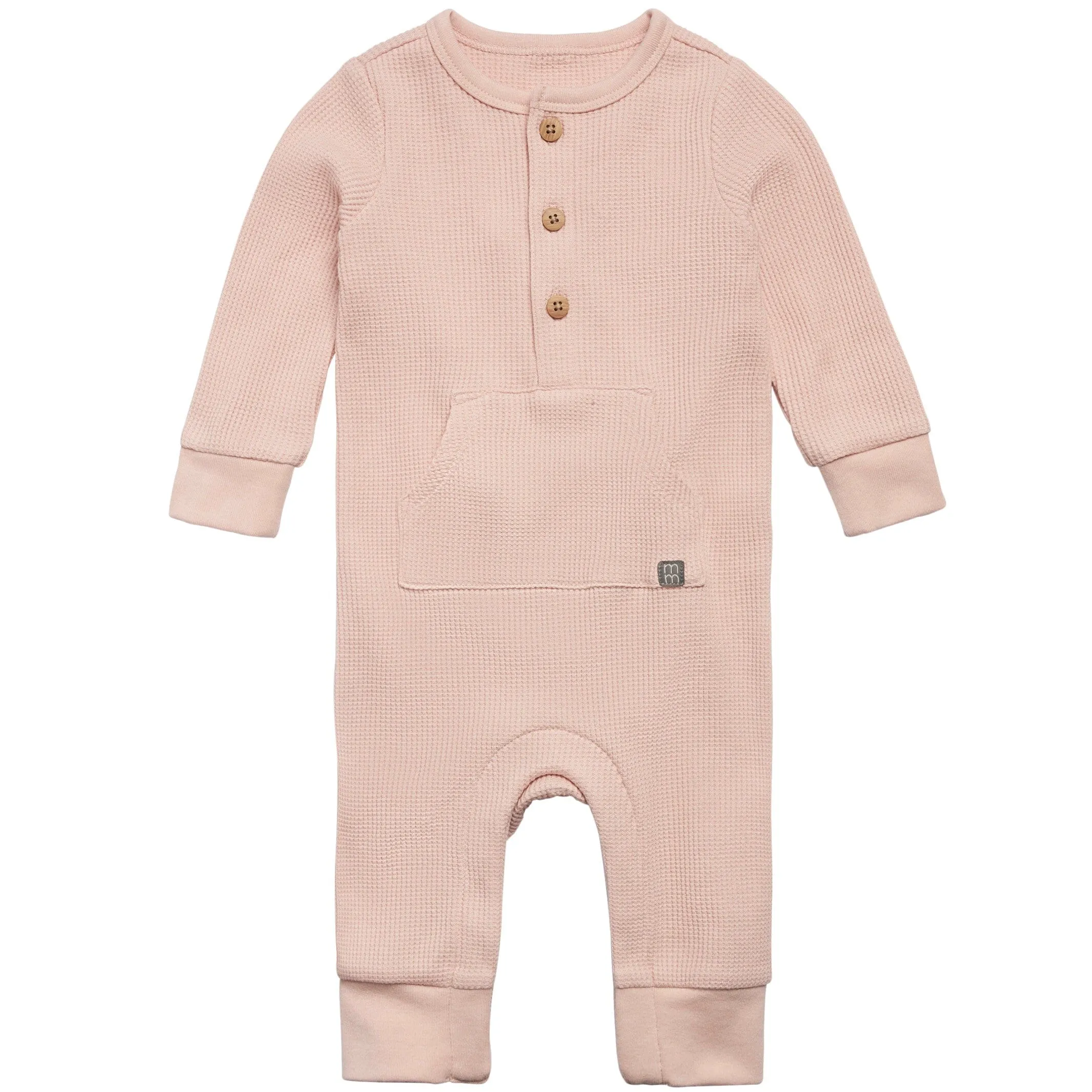 Baby Girls Pink Kangaroo Pocket Waffle Romper