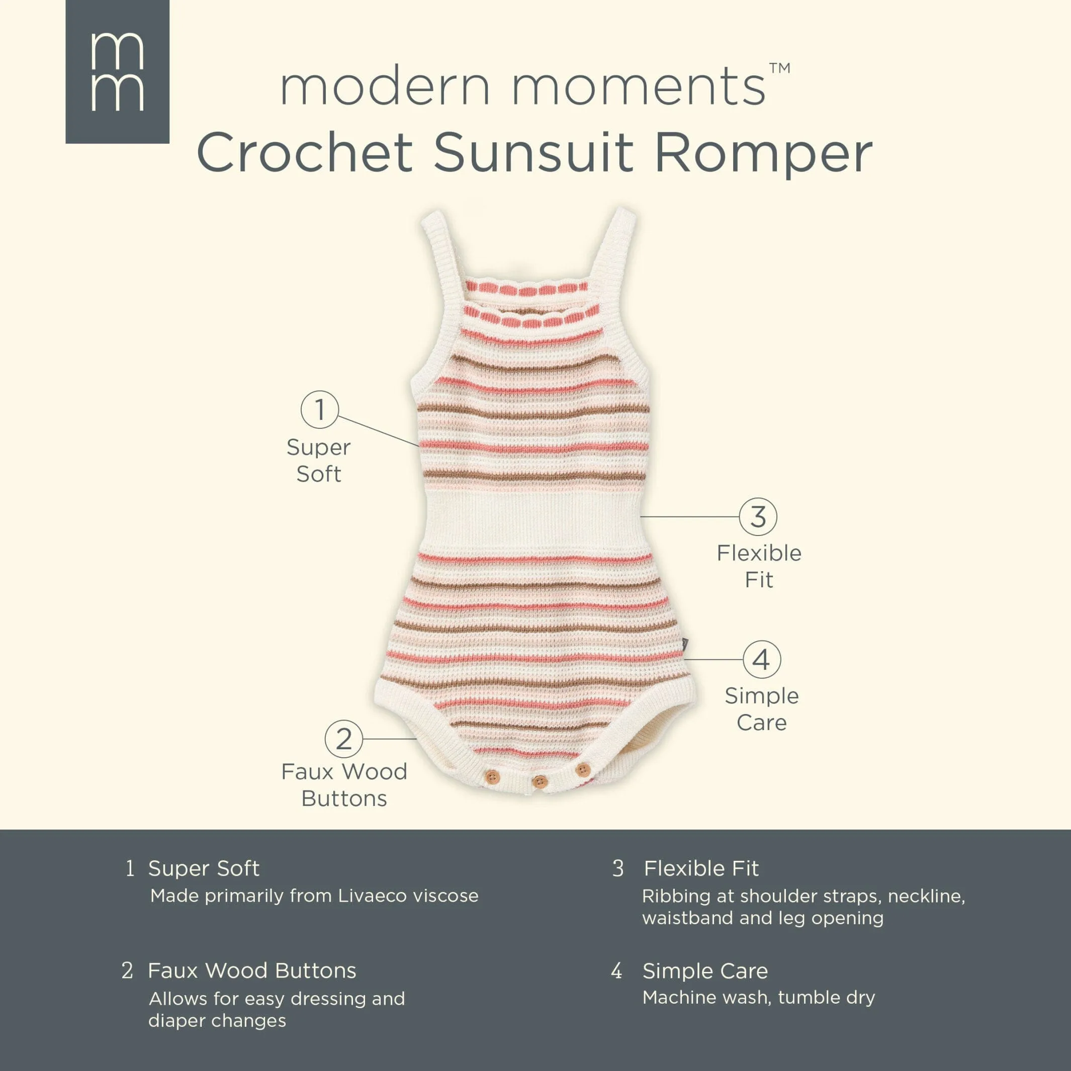 Baby Girls Pink Stripe Crochet Sunsuit Romper