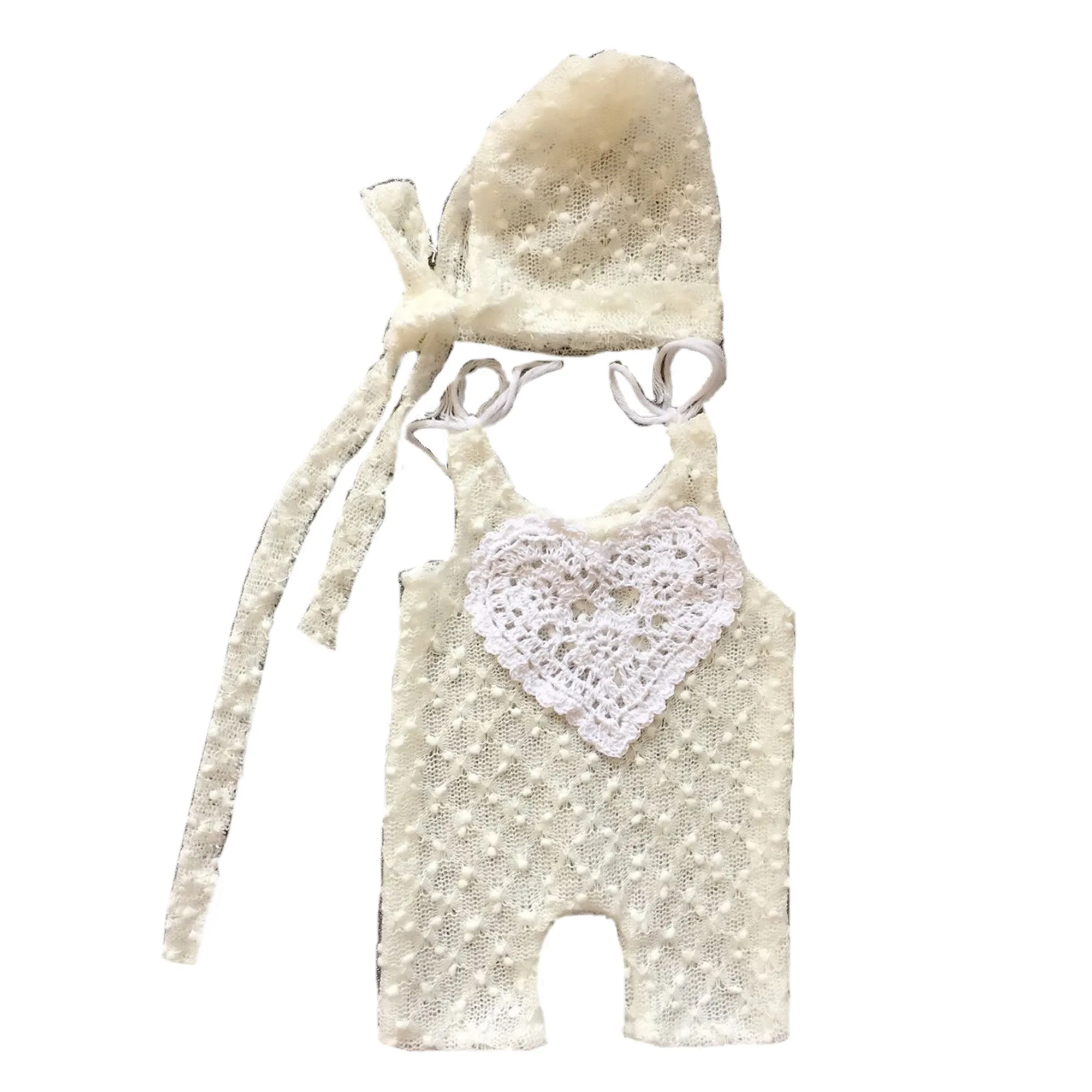 Babymoon Set of 2 | Popcorn Romper with Cap | Baby Photoshoot Props Costumes | 0-3 months | Beige