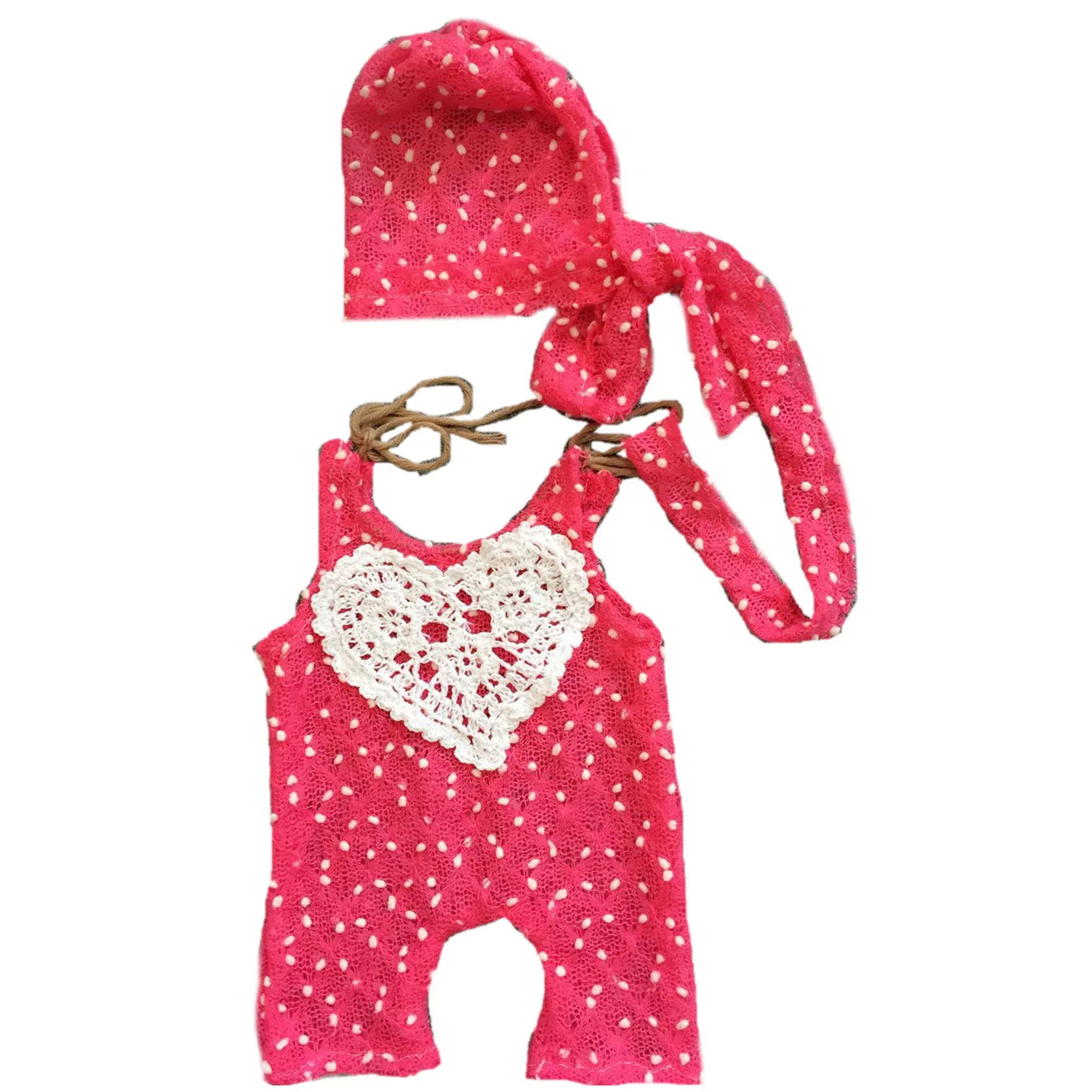 Babymoon Set of 2 | Popcorn Romper with Cap | Baby Photoshoot Props Costumes | 0-3 months | Pink