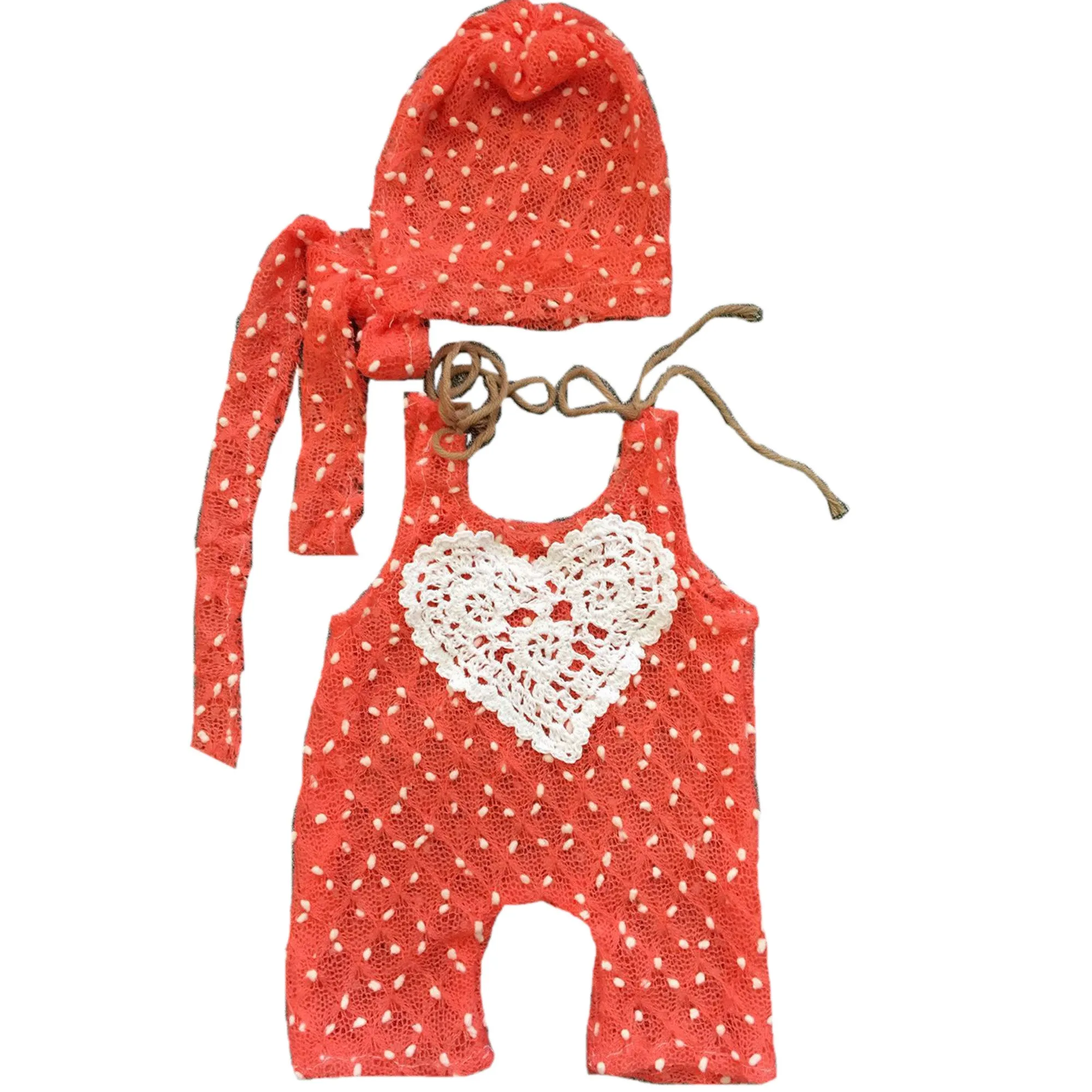 Babymoon Set of 2 | Popcorn Romper with Cap | Baby Photoshoot Props Costumes | 0-3 months | Red