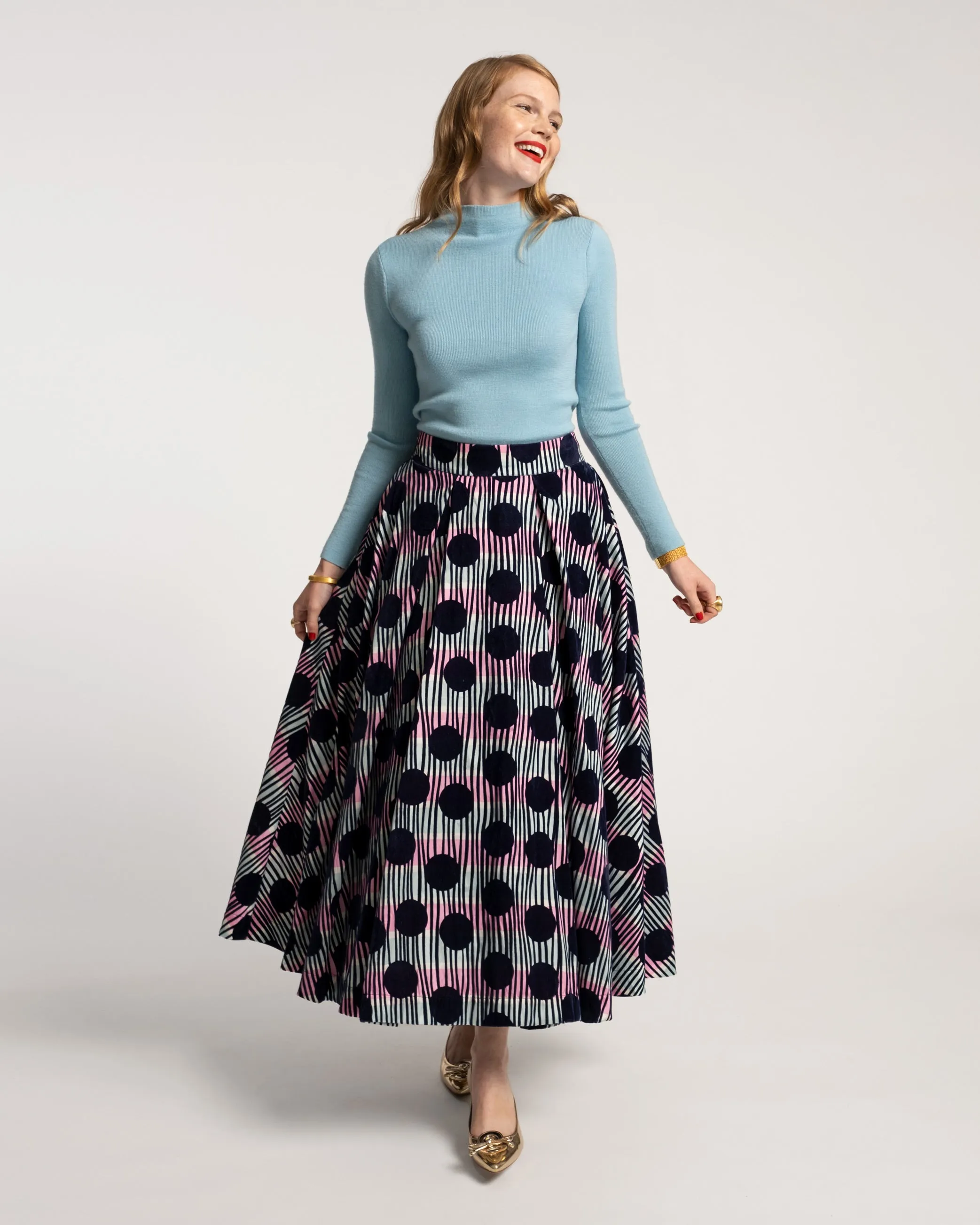 Ball Skirt Scoop Flocked Velvet Navy Multi