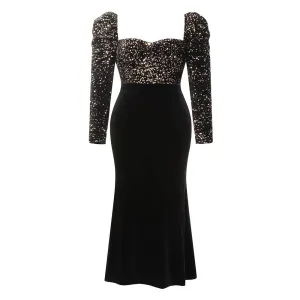 Betsy Sweetheart Neck Sequin Bodice Velvet Dress