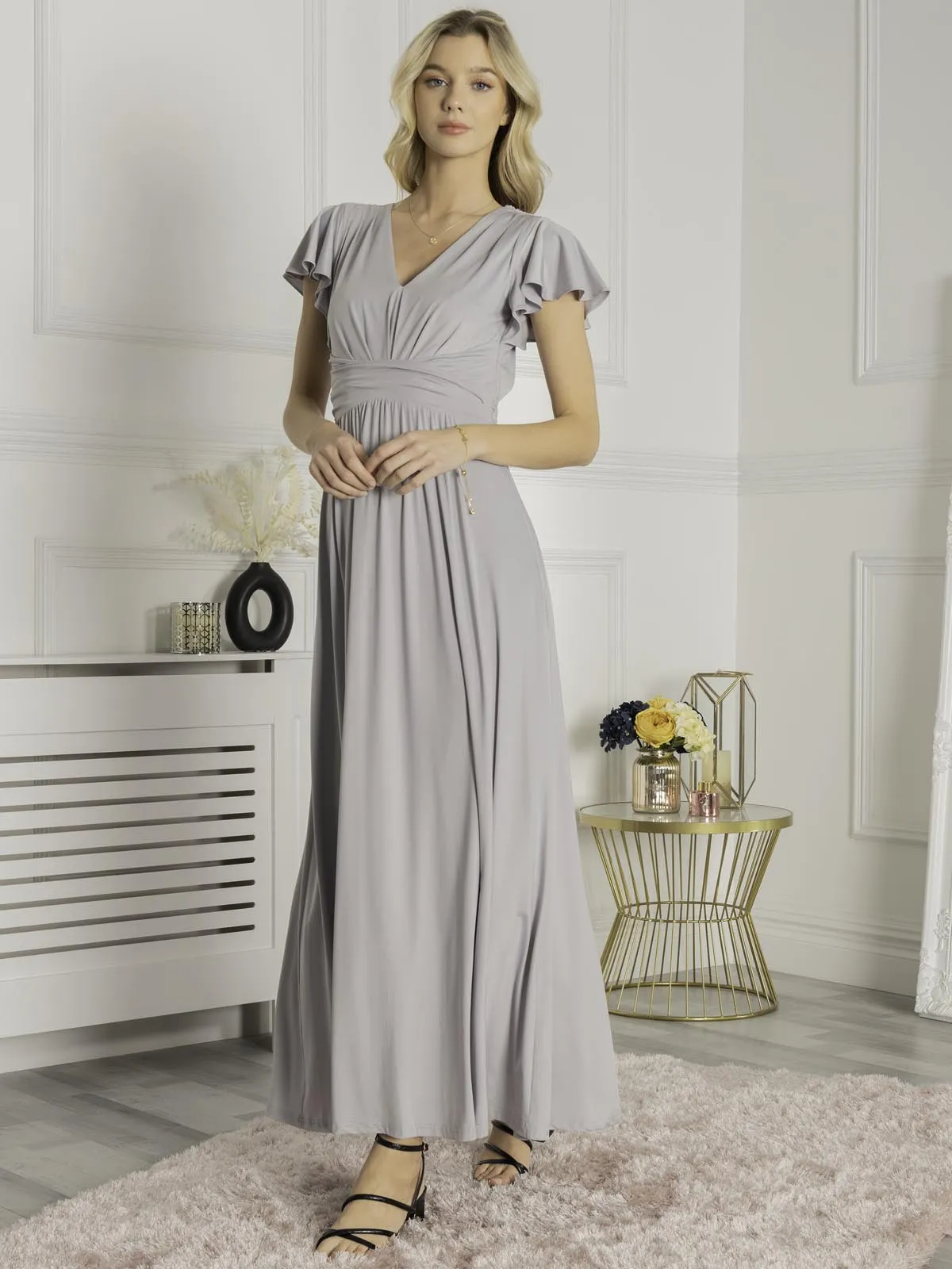 Bette Bridesmaid Twist Waist Maxi Dress, Sliver Grey