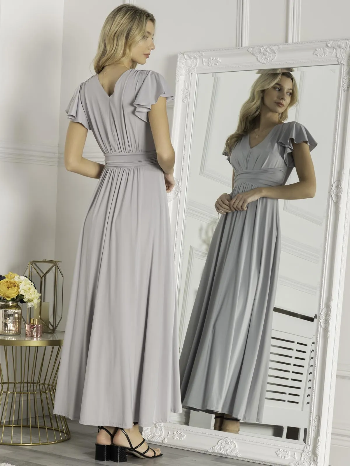 Bette Bridesmaid Twist Waist Maxi Dress, Sliver Grey