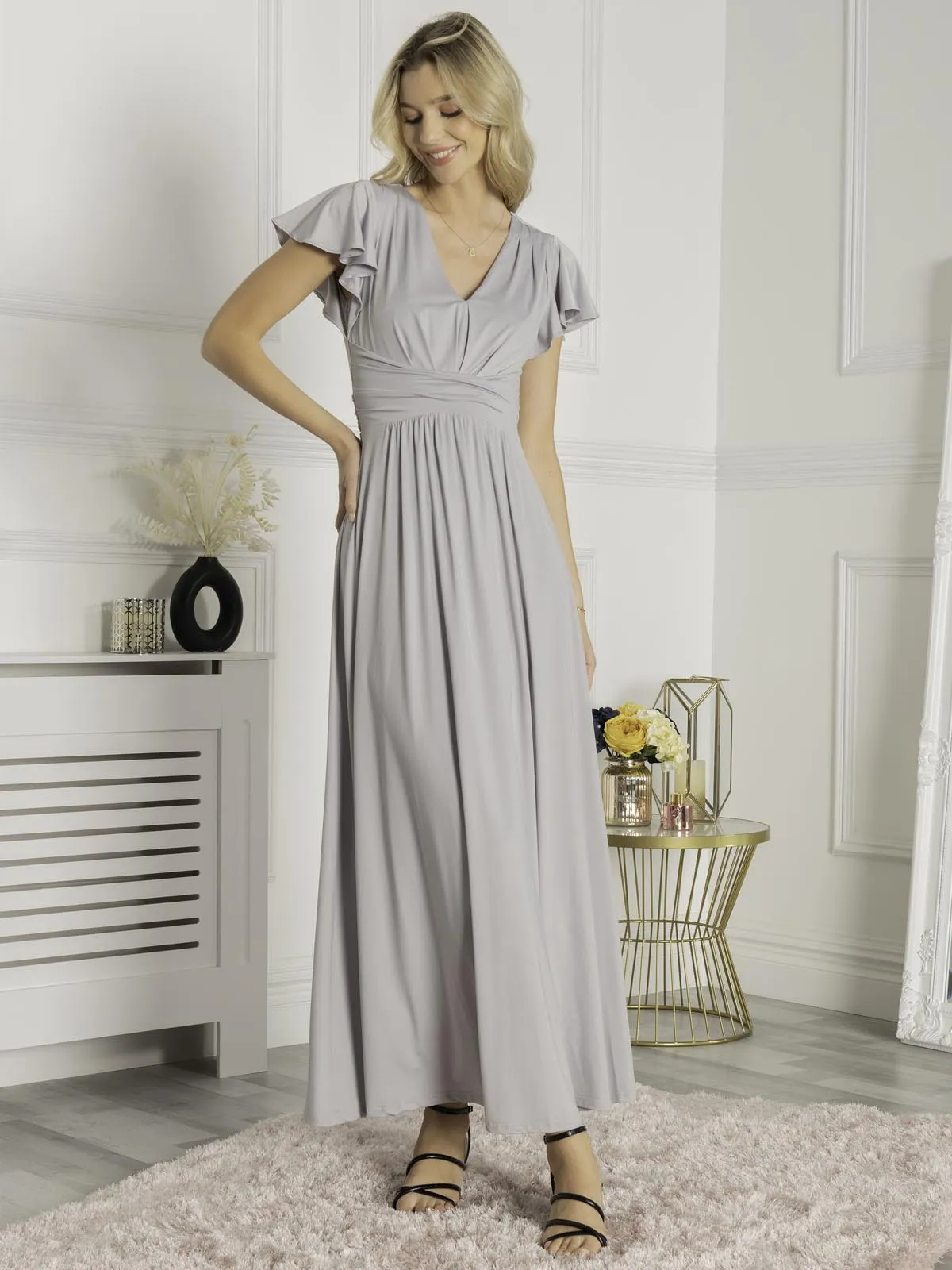 Bette Bridesmaid Twist Waist Maxi Dress, Sliver Grey