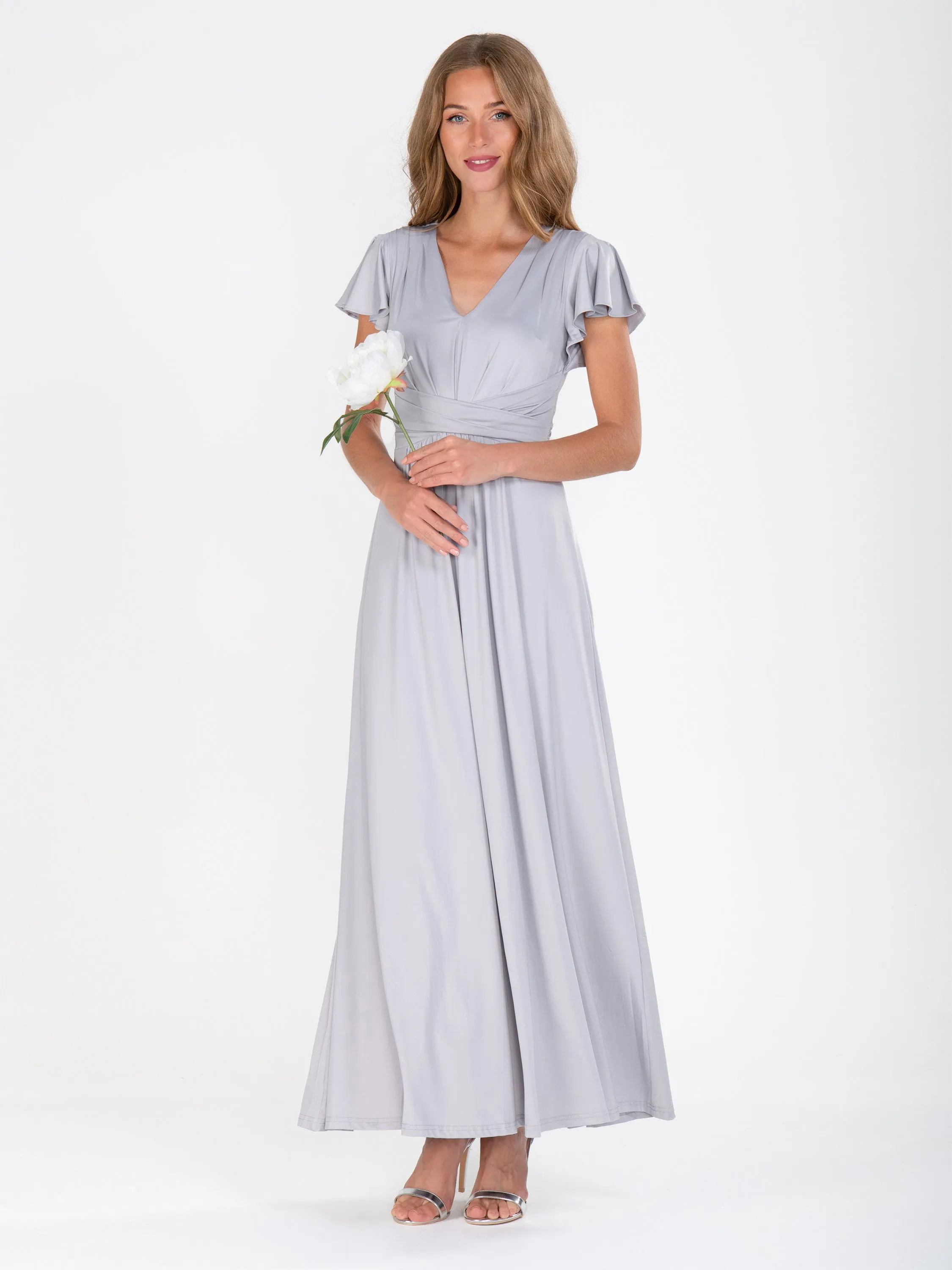 Bette Bridesmaid Twist Waist Maxi Dress, Sliver Grey