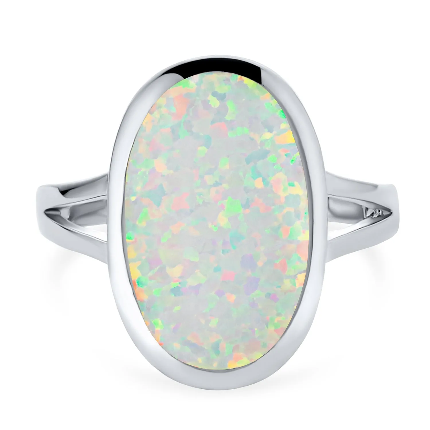 Big Oval Bezel Gemstone White Opal Statement Ring .925Sterling Silver