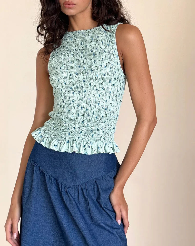 Birita Shirred Top in Pretty Petal Green