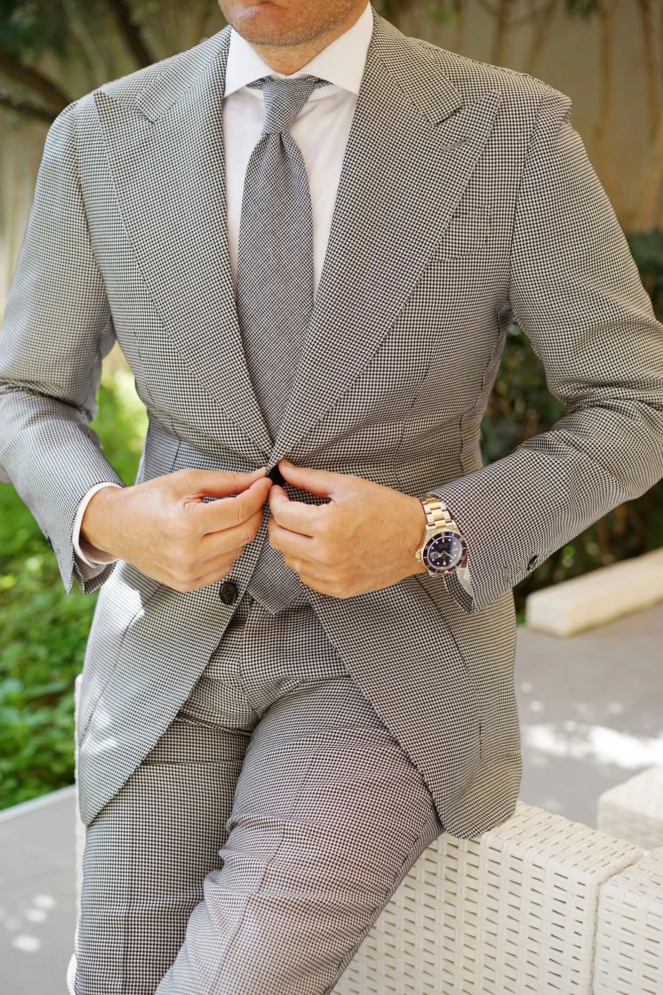 Black & White Houndstooth Cotton Necktie