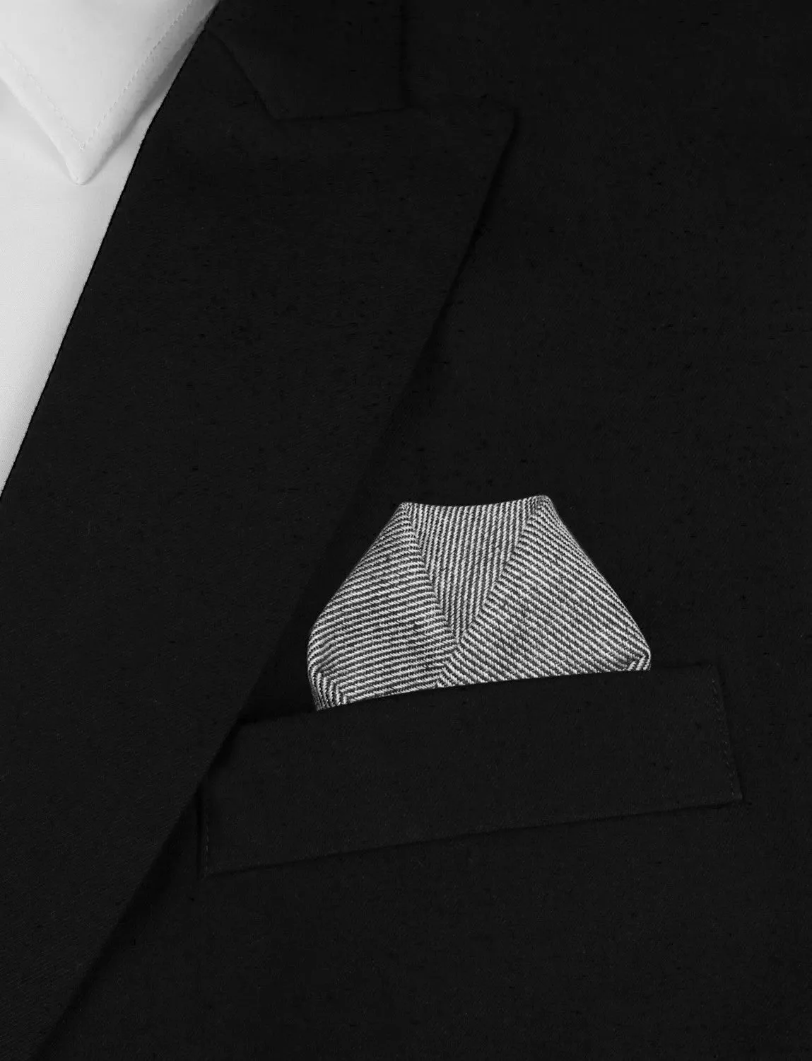 Black & White Twill Stripe Linen Pocket Square