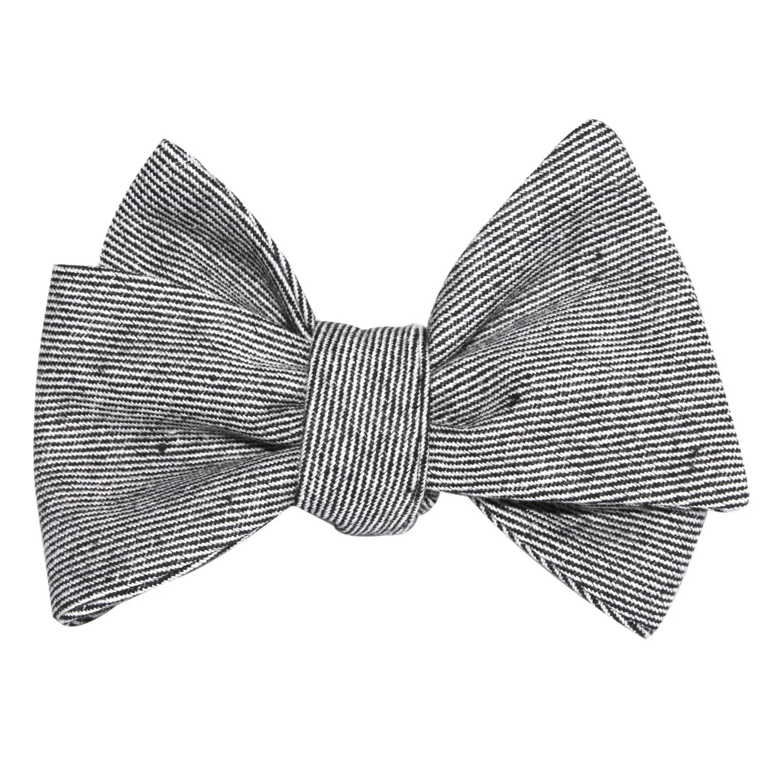 Black & White Twill Stripe Linen Self Tie Bow Tie