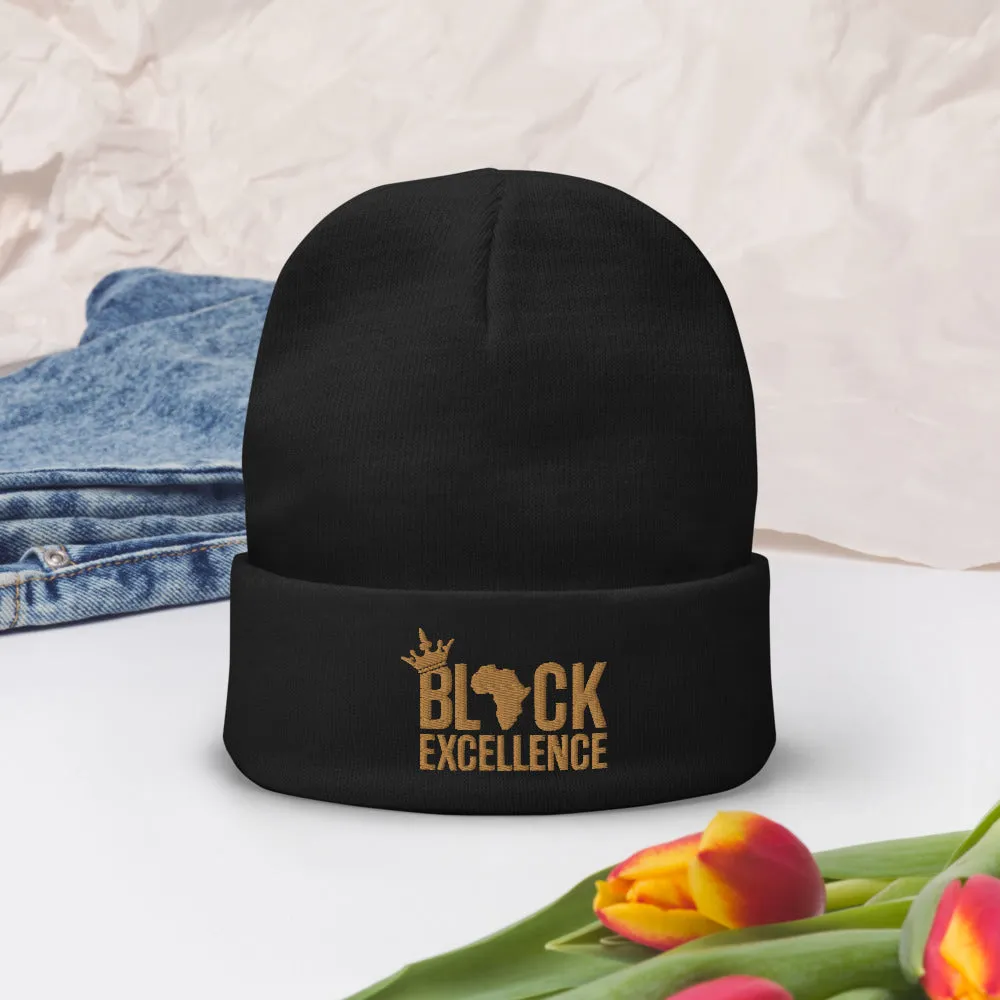 Black Excellence (Gold) Knit Beanie