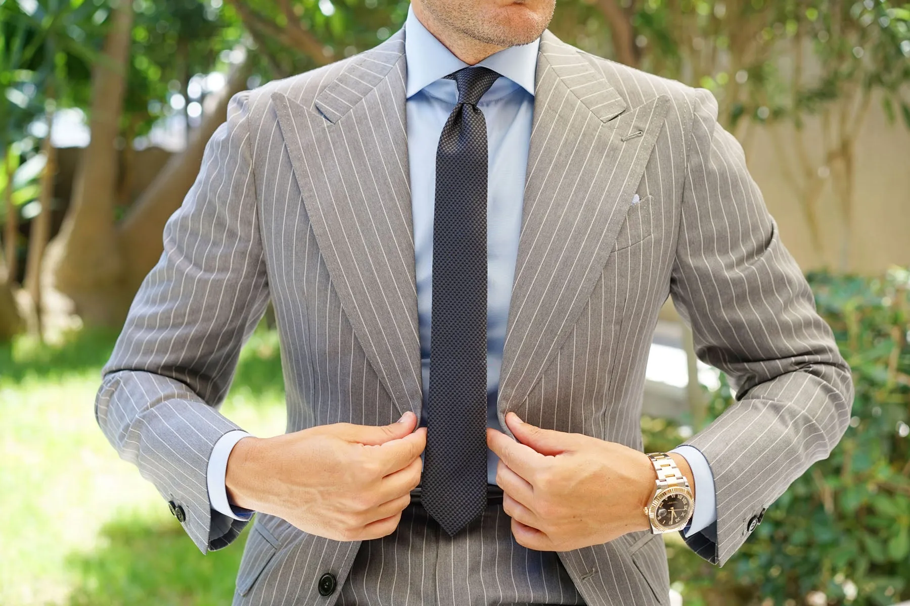 Black Houndstooth Pattern Skinny Tie