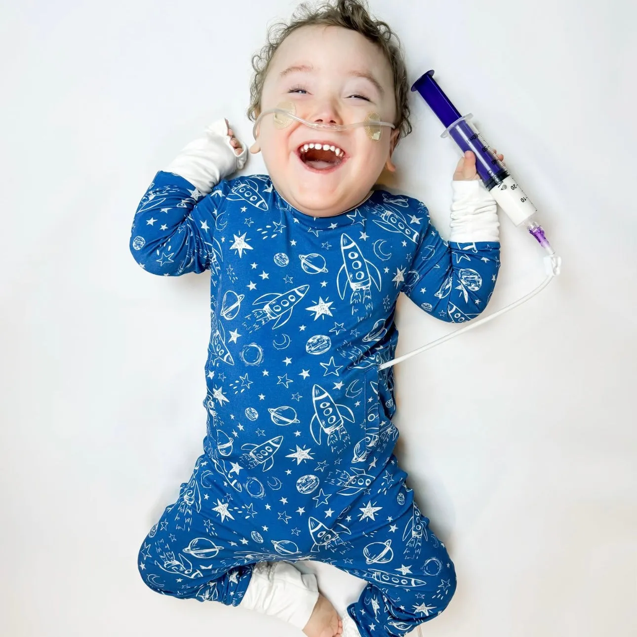 Blast Off Adaptive Tube Access with snaps Day to Night Romper