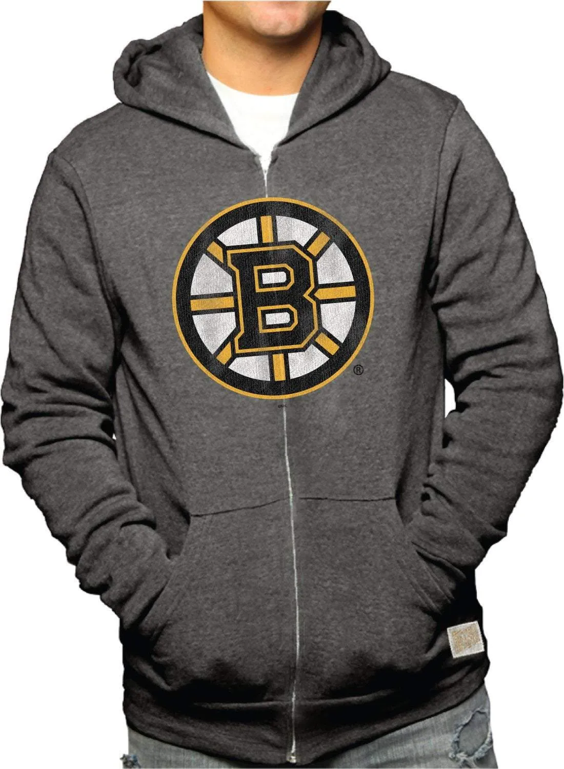 Boston Bruins Retro Brand Gray Triblend Fleece Zip Up Hoodie Jacket