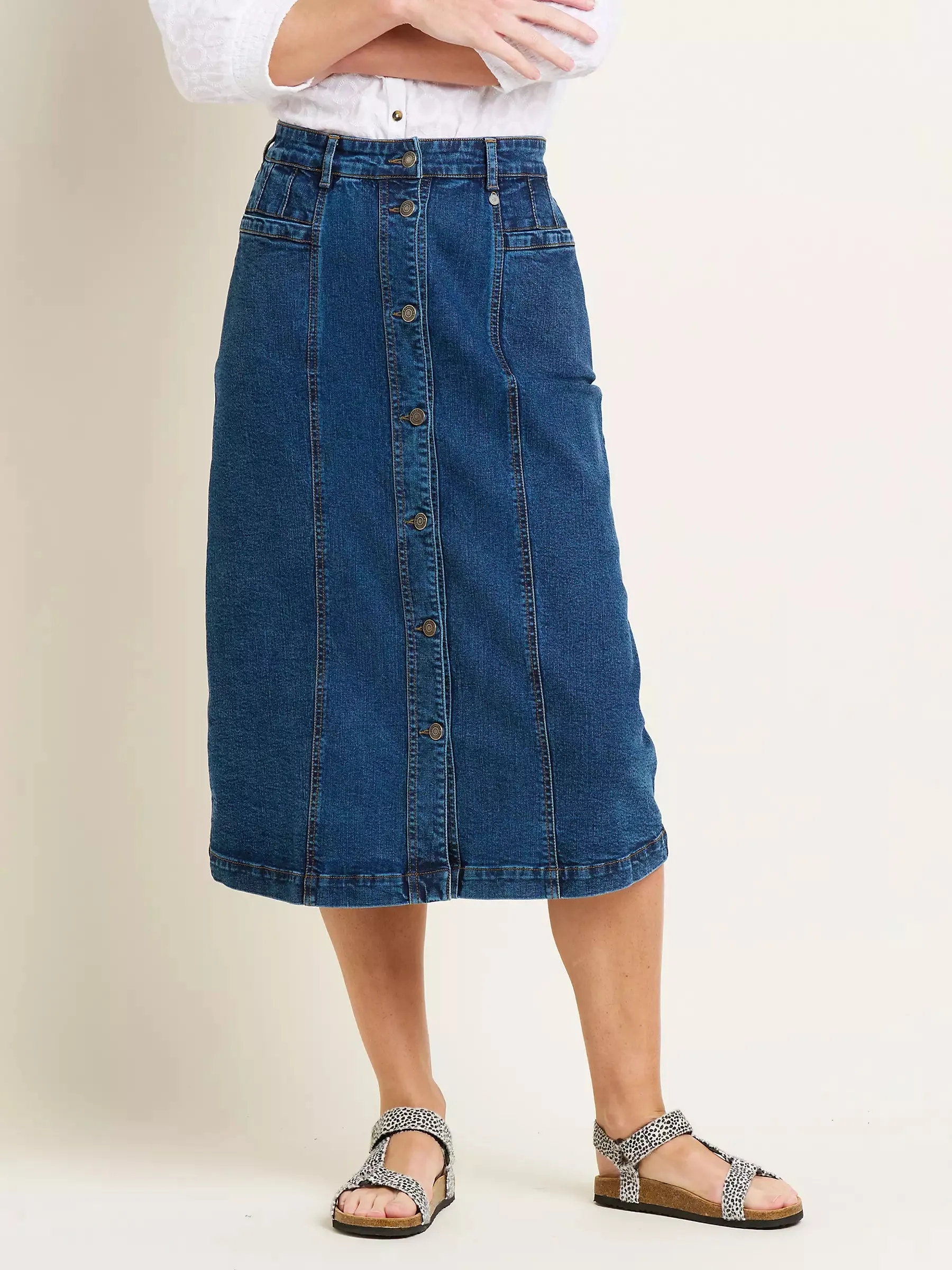 BRAKEBURN Button Front Denim Midi Skirt