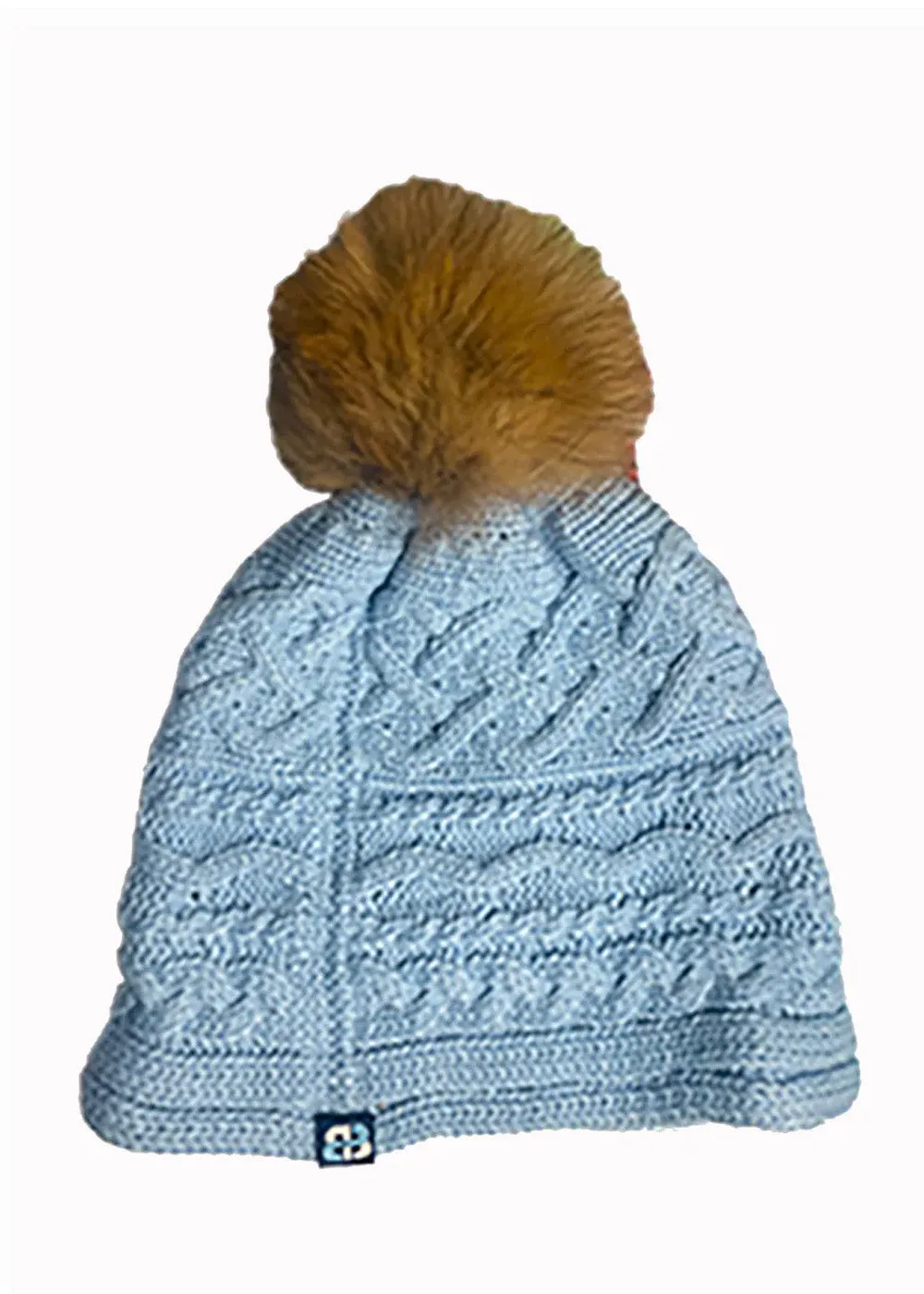 Cable Knit Pom Pom Hat - Light Peri Blue