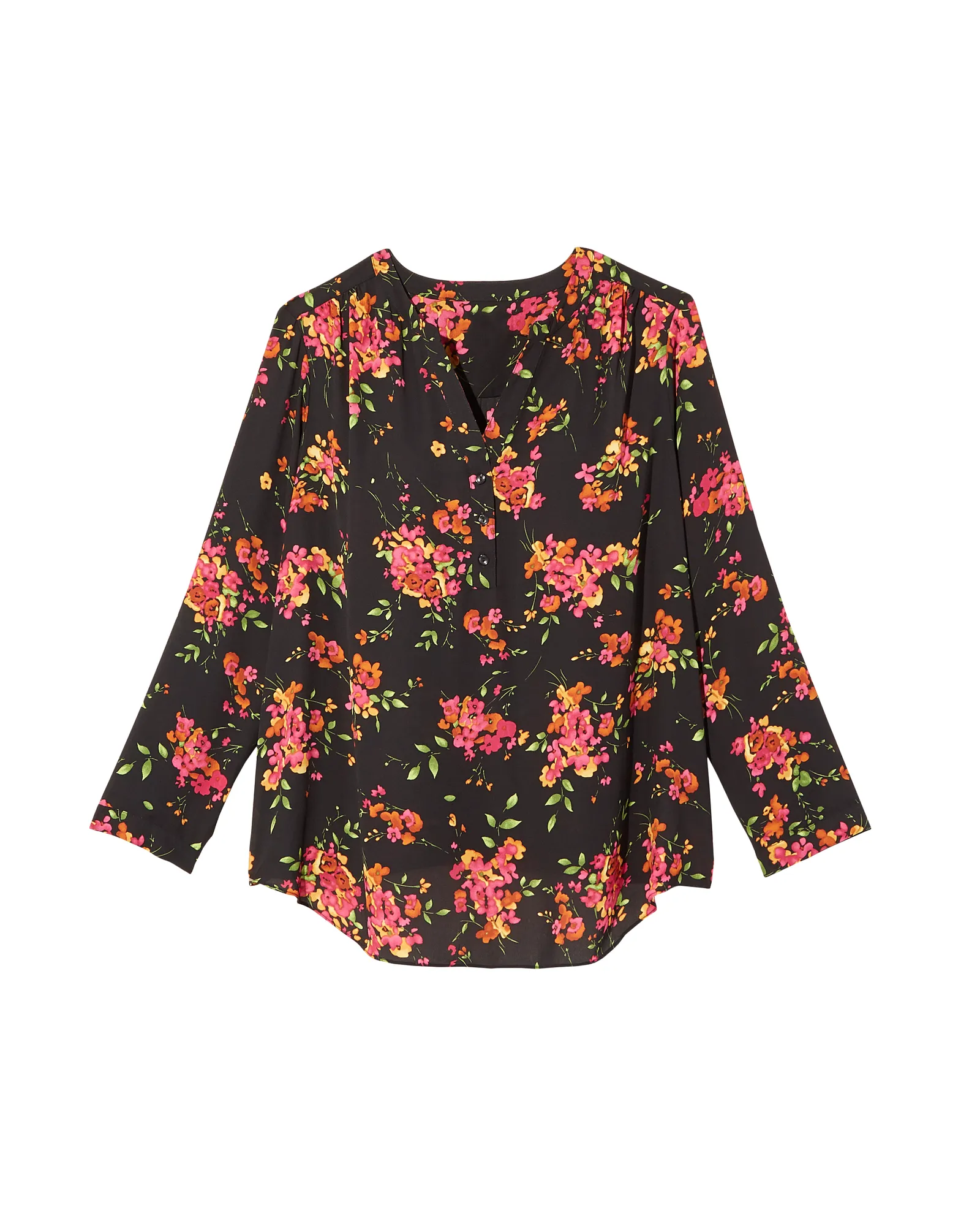 Calan Tabbed Sleeve Blouse | Black / Pink