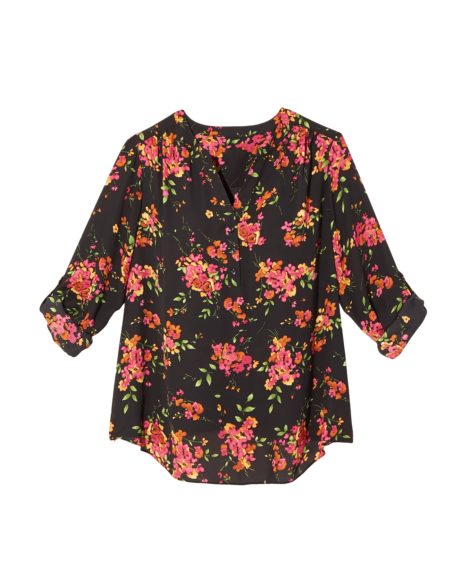 Calan Tabbed Sleeve Blouse | Black / Pink