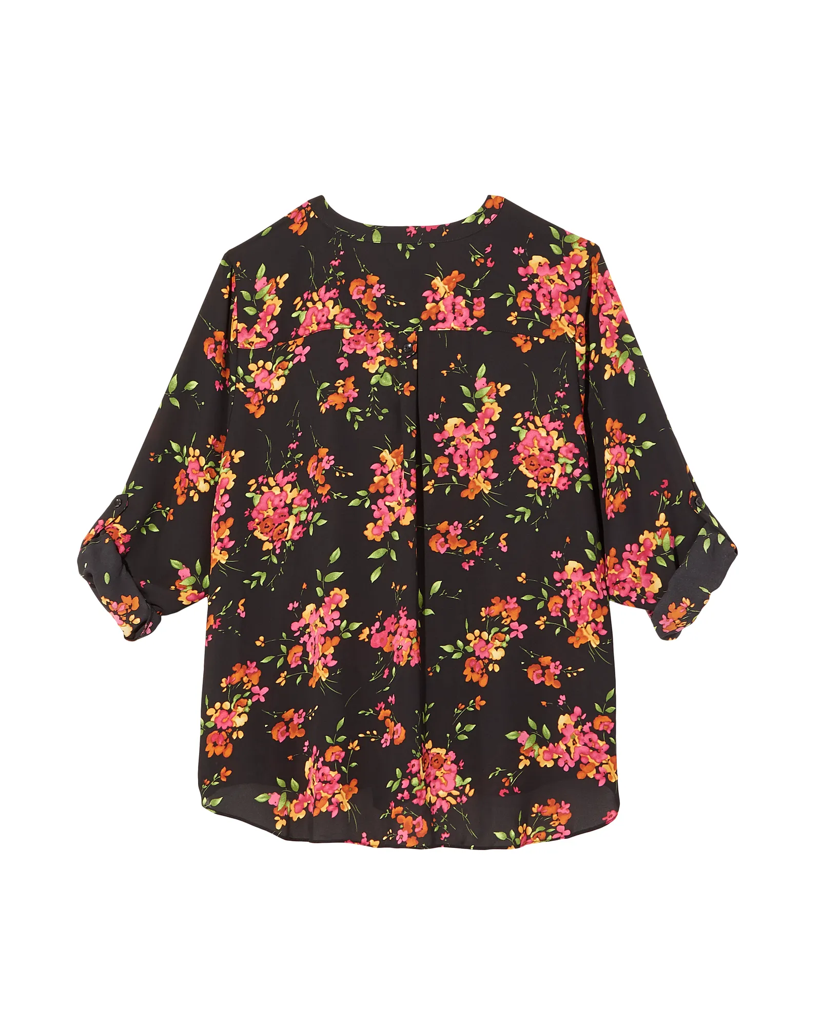 Calan Tabbed Sleeve Blouse | Black / Pink