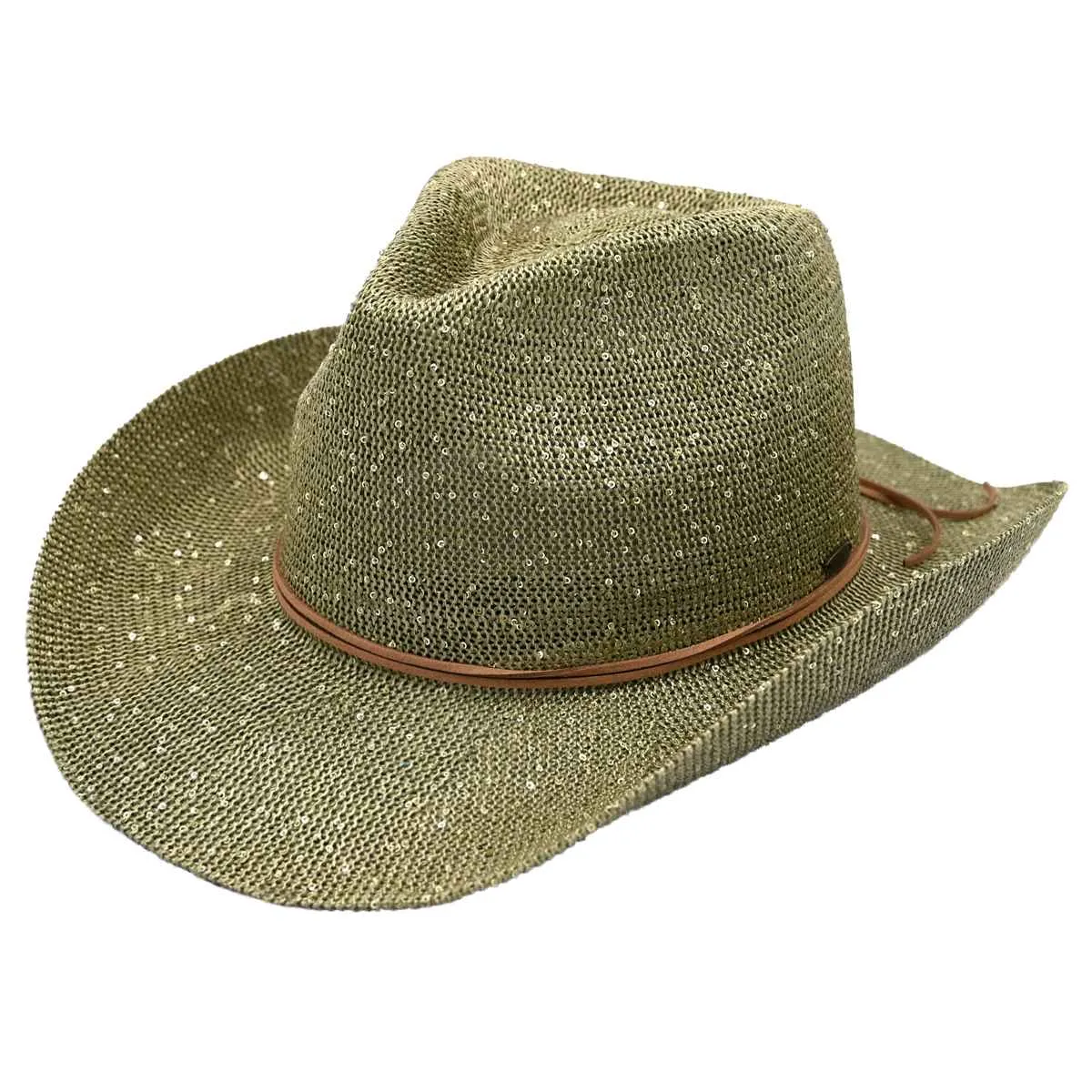 CBC03 C.C Brand Sequin Detail Cowboy Hat With Suede Trim