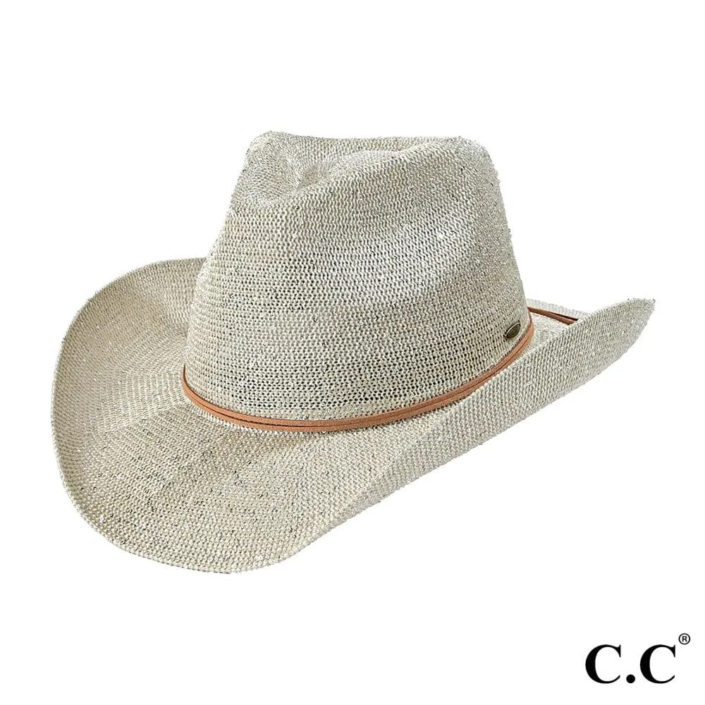 CBC03 C.C Brand Sequin Detail Cowboy Hat With Suede Trim