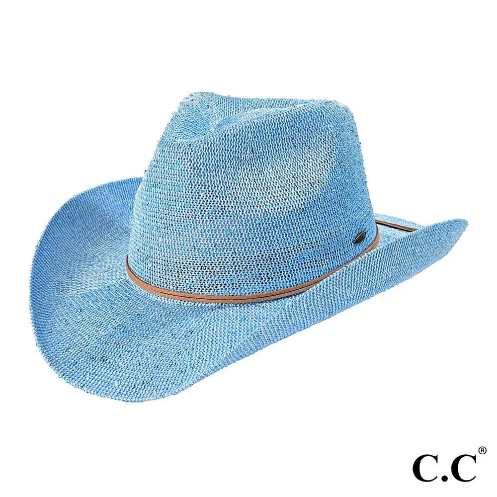 CBC03 C.C Brand Sequin Detail Cowboy Hat With Suede Trim