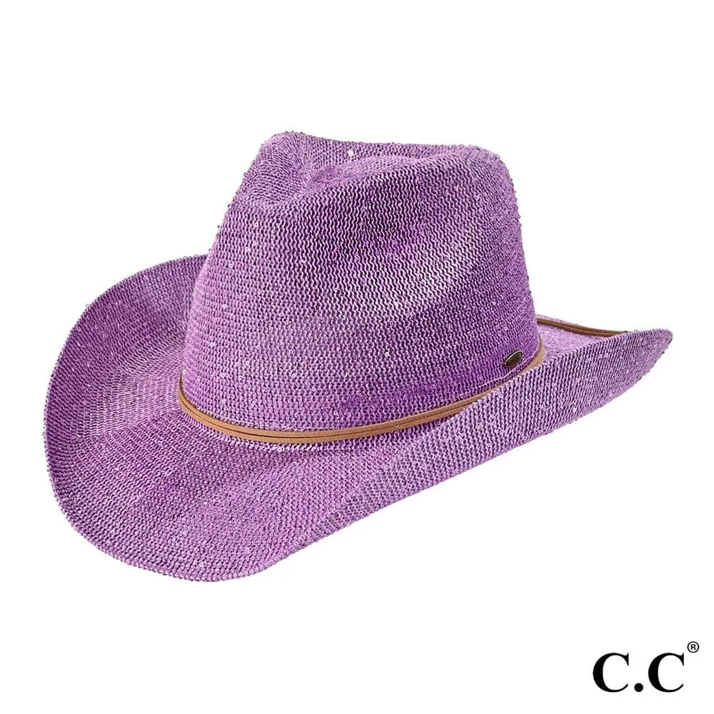 CBC03 C.C Brand Sequin Detail Cowboy Hat With Suede Trim