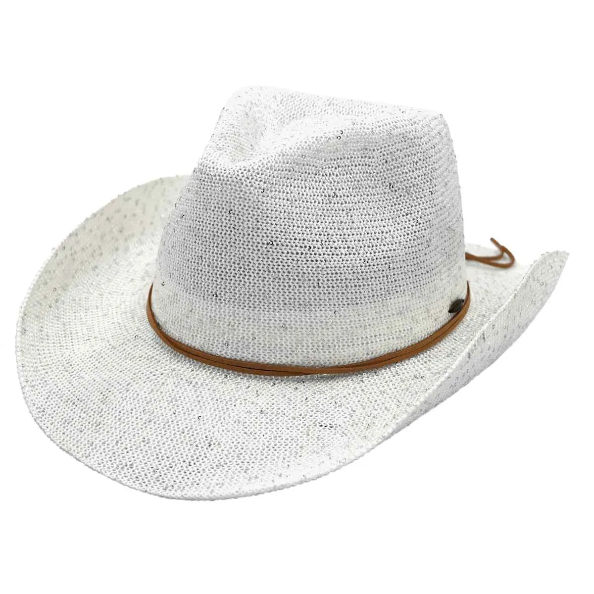 CBC03 C.C Brand Sequin Detail Cowboy Hat With Suede Trim